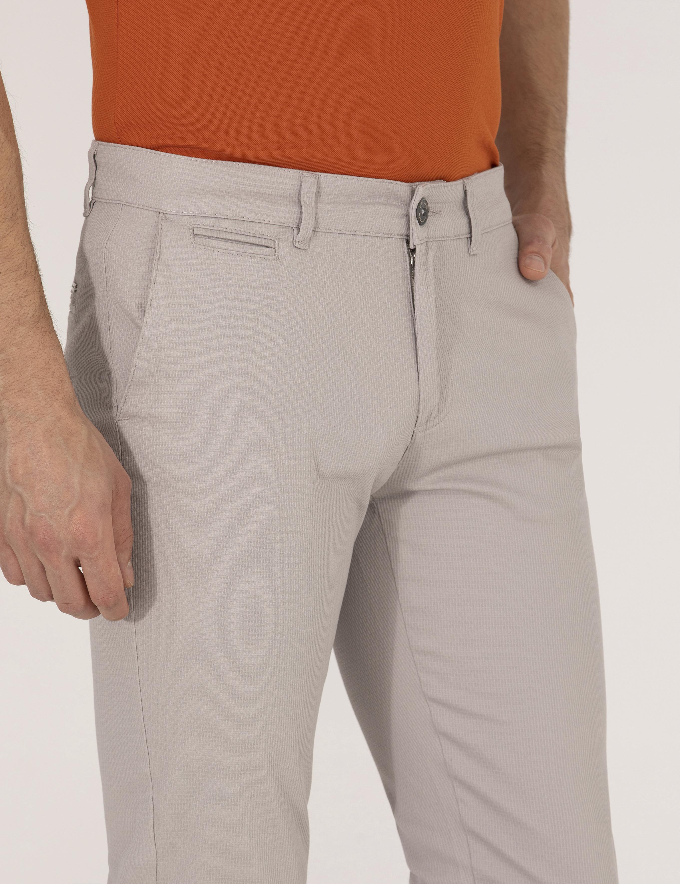 Gri Armürlü Slim Fit Chino Pantolon