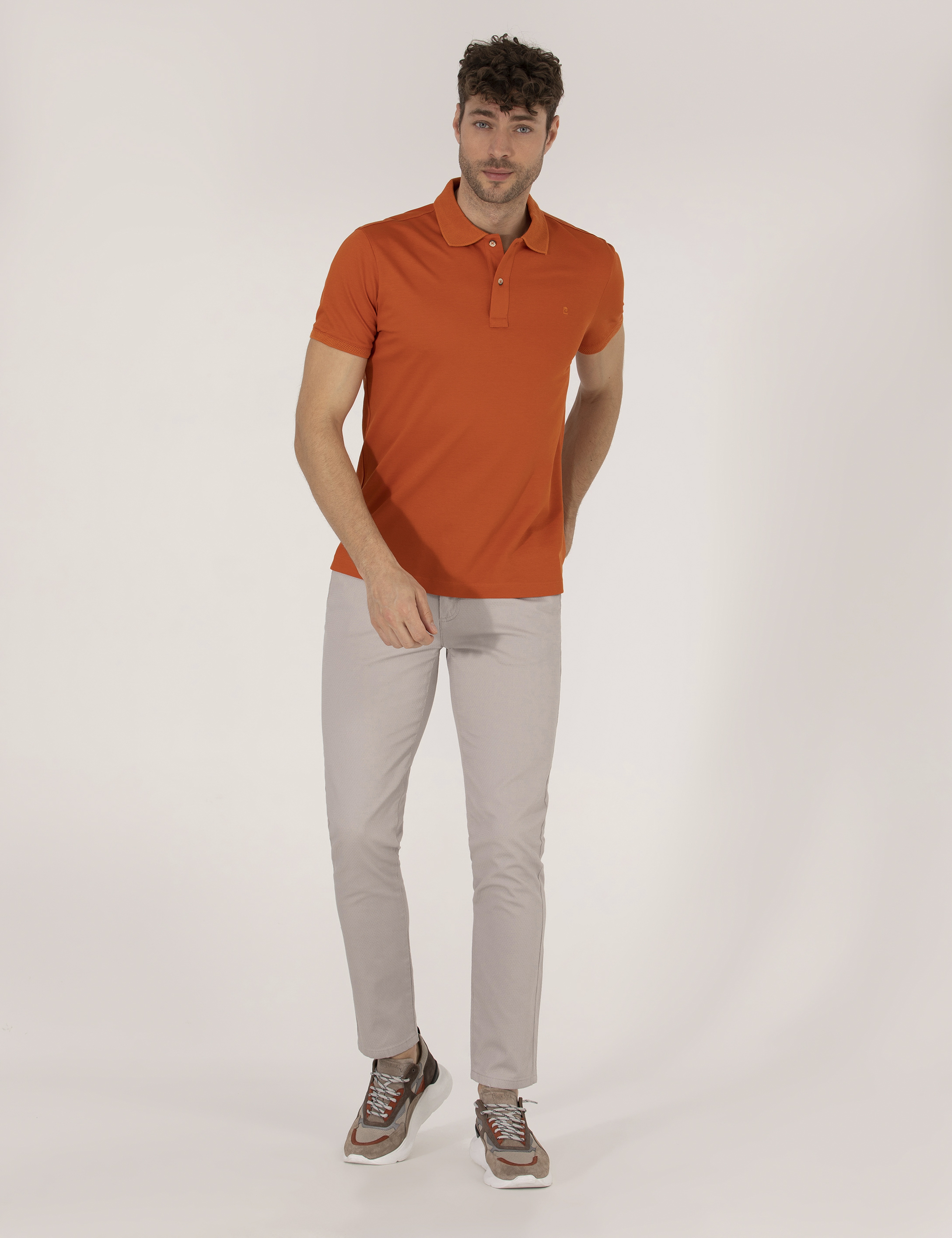 Gri Armürlü Slim Fit Chino Pantolon