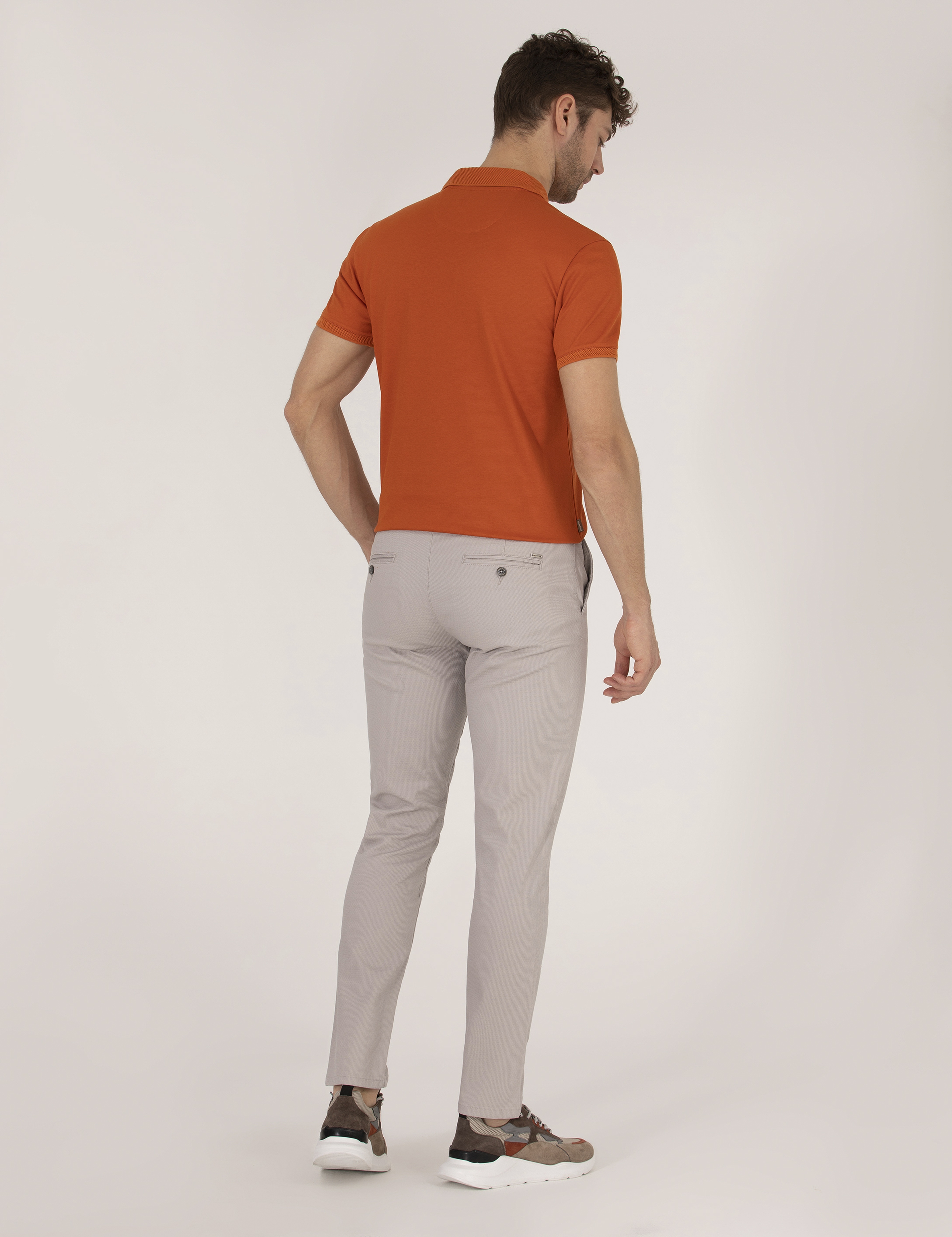 Gri Armürlü Slim Fit Chino Pantolon - Image 4