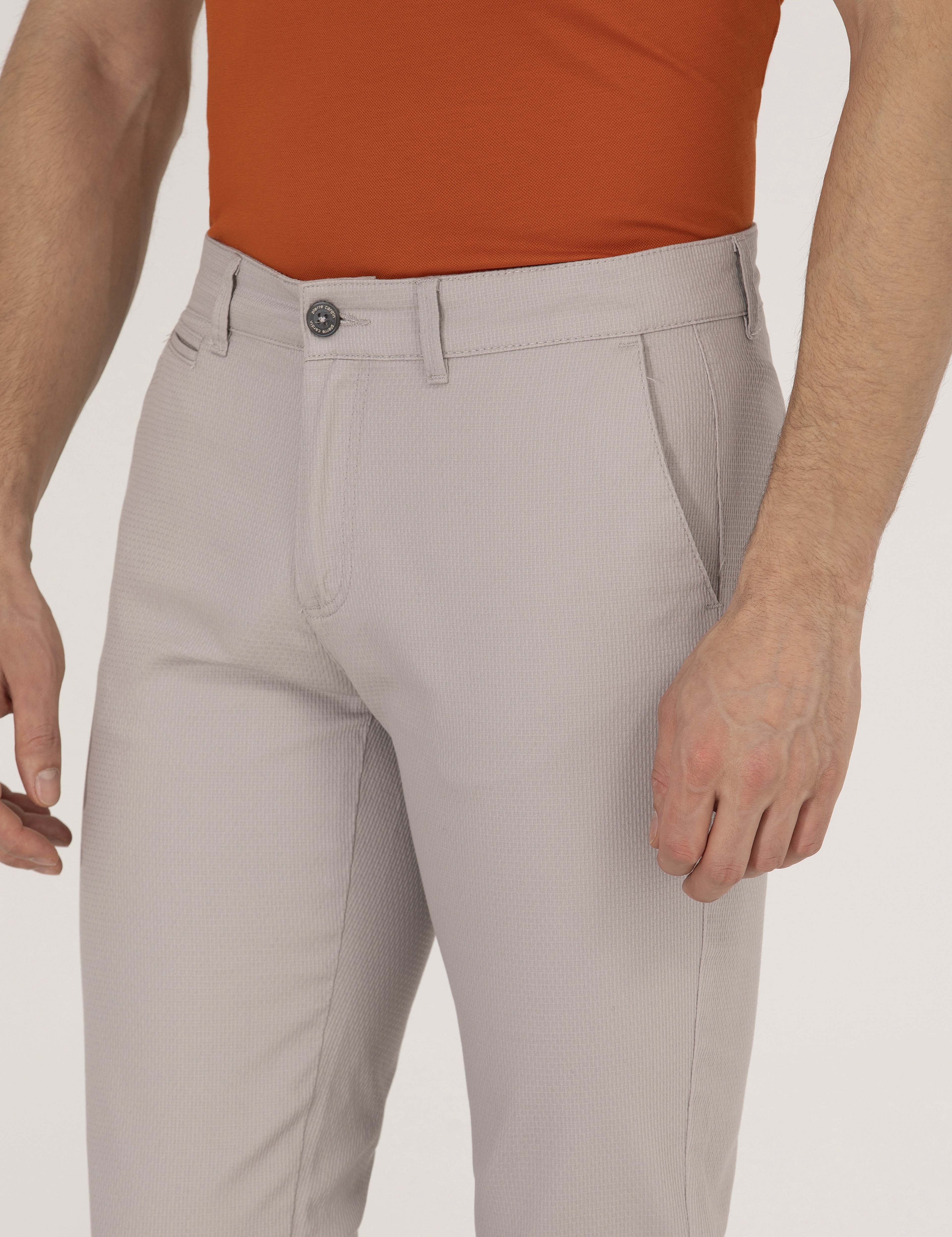 Gri Armürlü Slim Fit Chino Pantolon