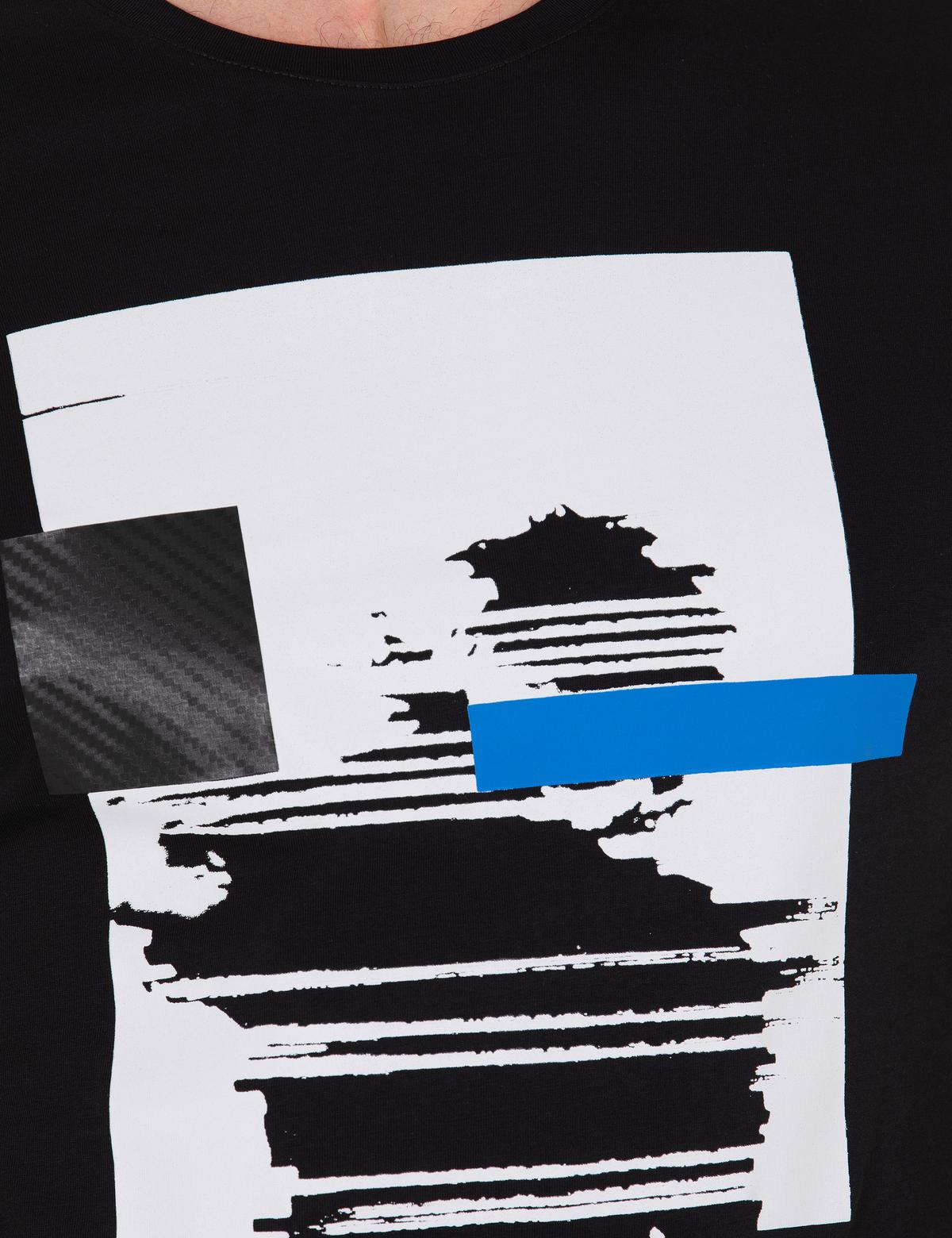 Siyah Slim Fit Baskılı Bisiklet Yaka Tişört - 50262620066