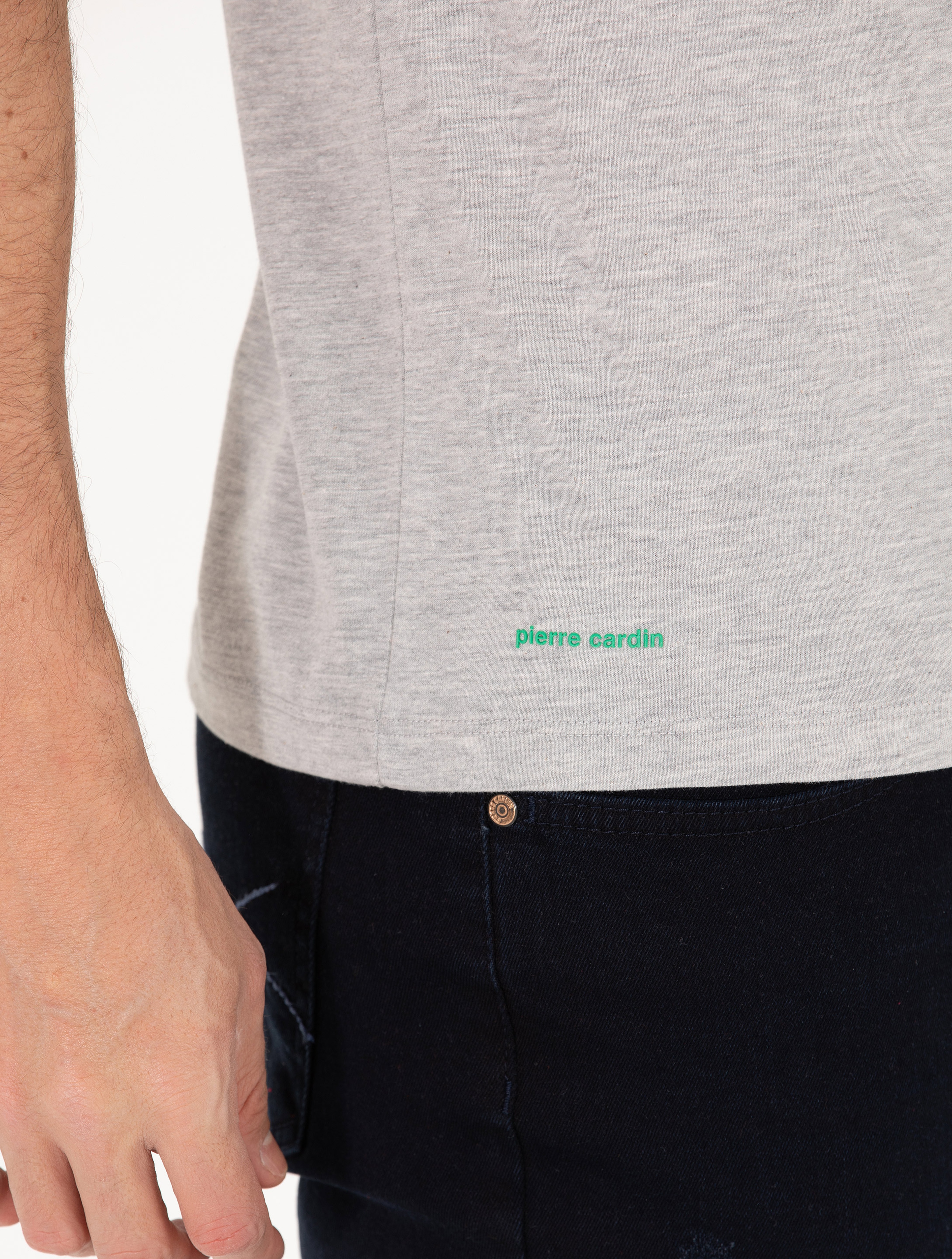 Açık Gri Melanj Slim Fit Baskılı Bisiklet Yaka Tişört - Image 7