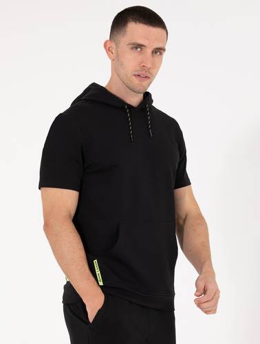 Siyah Regular Fit Kapüşonlu Tişört