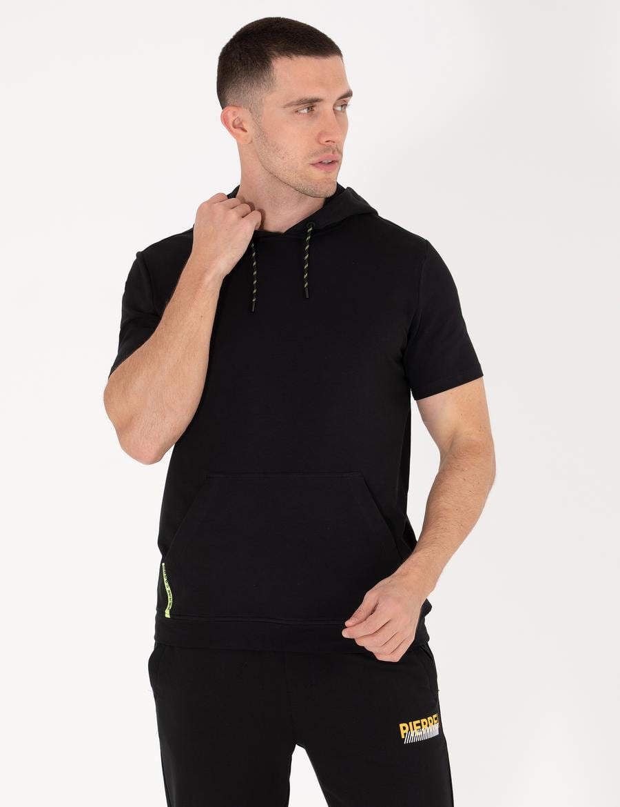 Siyah Regular Fit Kapüşonlu Tişört