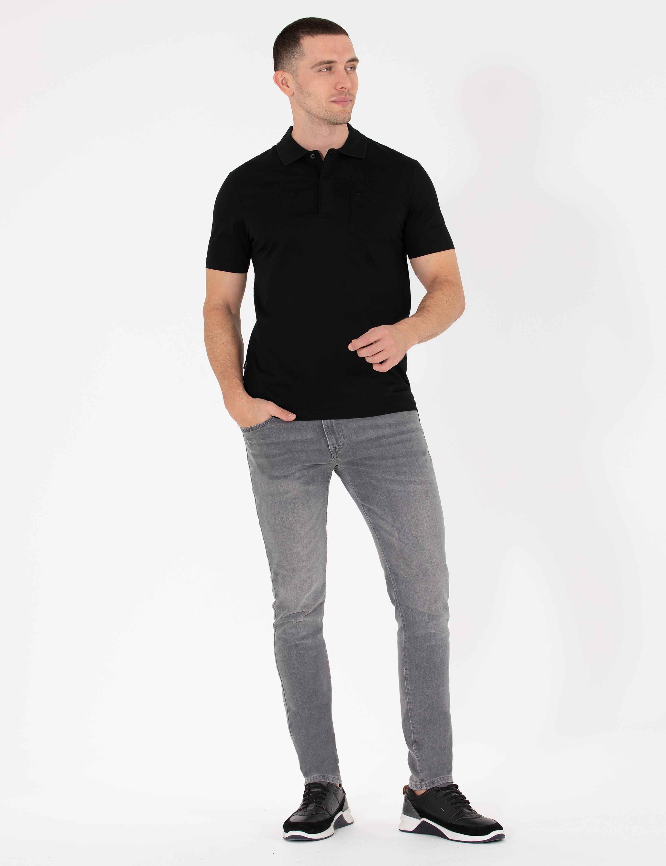 Siyah Regular Fit Polo Yaka Merserize Tişört