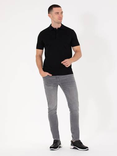 Siyah Regular Fit Polo Yaka Merserize Tişört