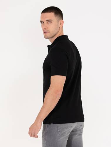 Siyah Regular Fit Polo Yaka Merserize Tişört
