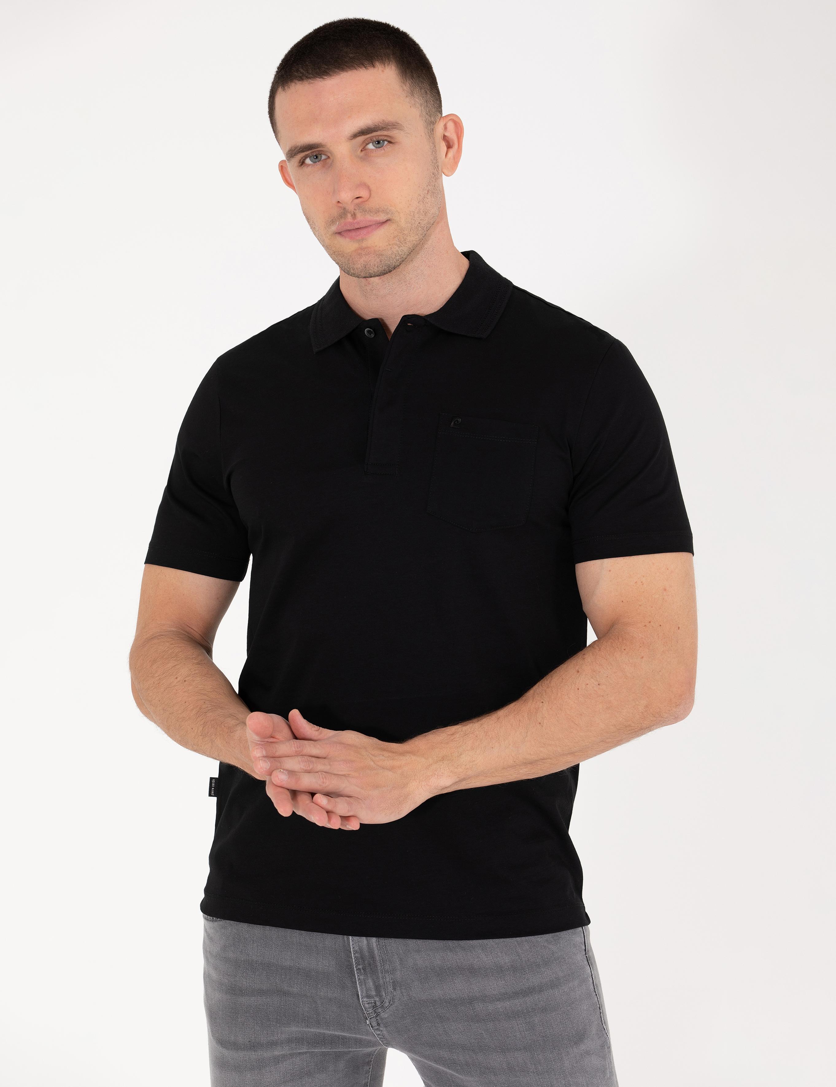 Siyah Regular Fit Polo Yaka Merserize Tişört