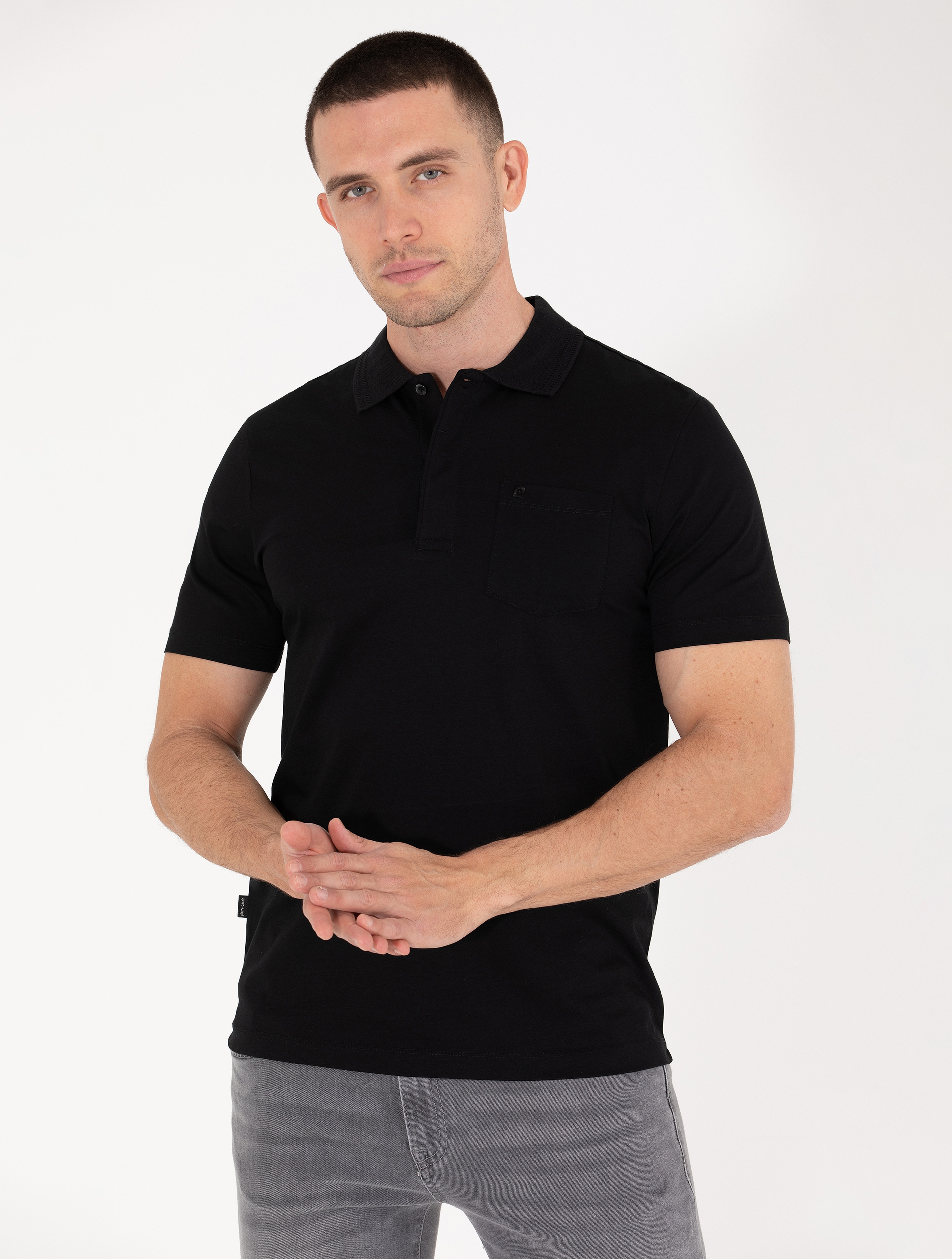 Siyah Regular Fit Polo Yaka Merserize Tişört - Image 4