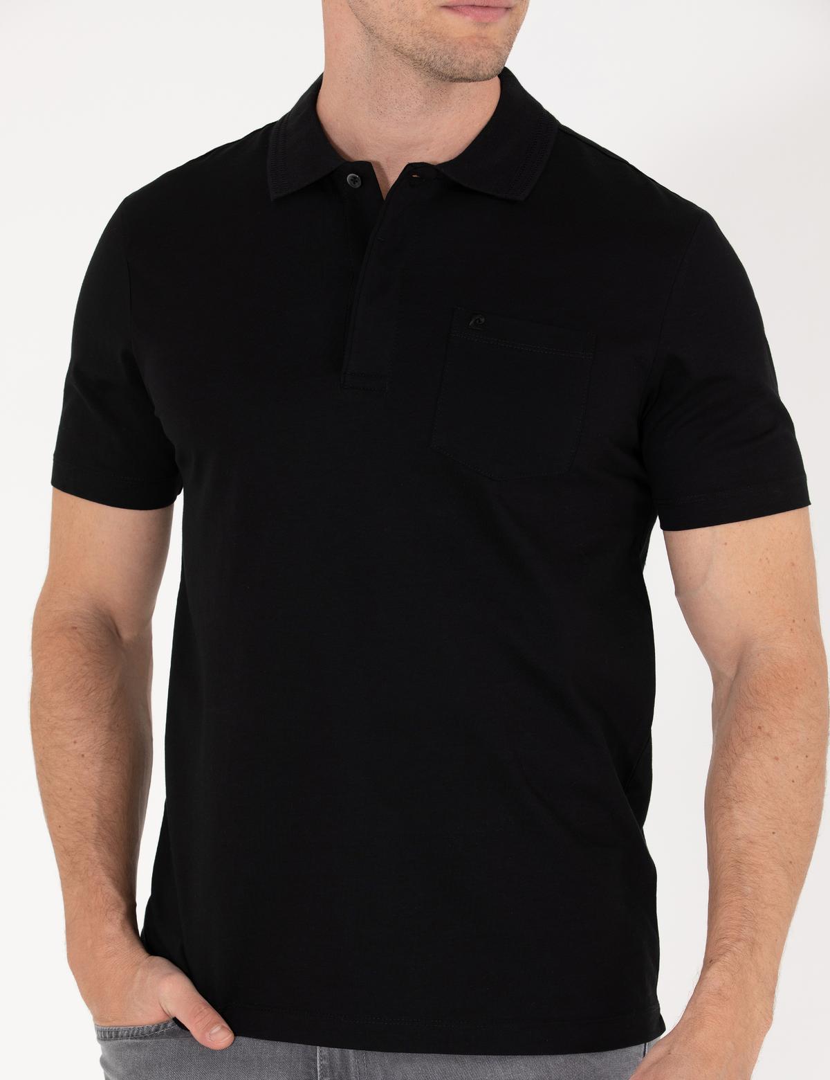 Siyah Regular Fit Polo Yaka Merserize Tişört - 50262668039
