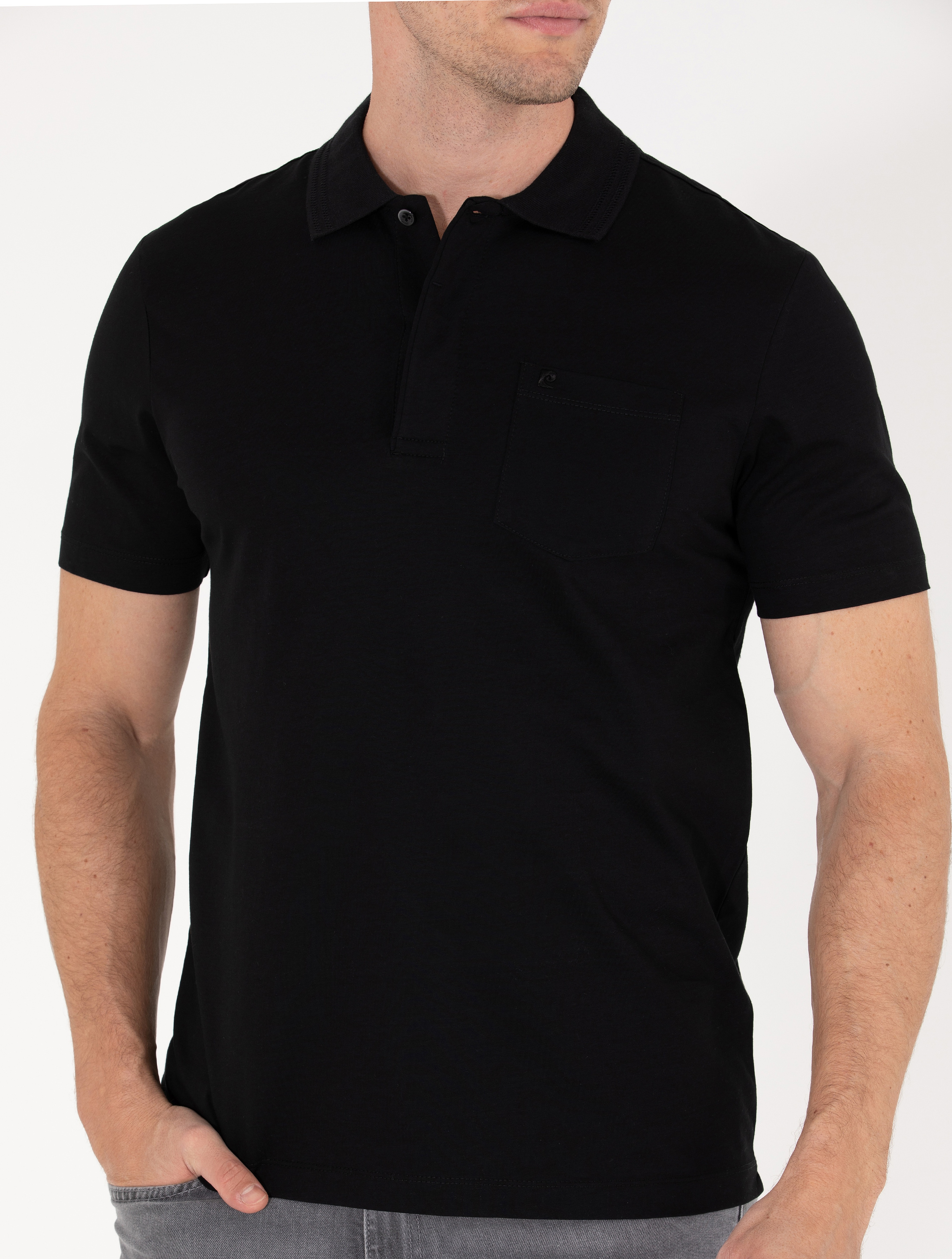 Siyah Regular Fit Polo Yaka Merserize Tişört - Image 6