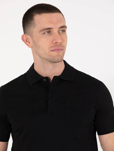 Siyah Regular Fit Polo Yaka Merserize Tişört