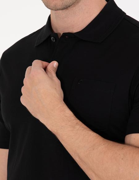 Siyah Regular Fit Polo Yaka Merserize Tişört - 50262668039