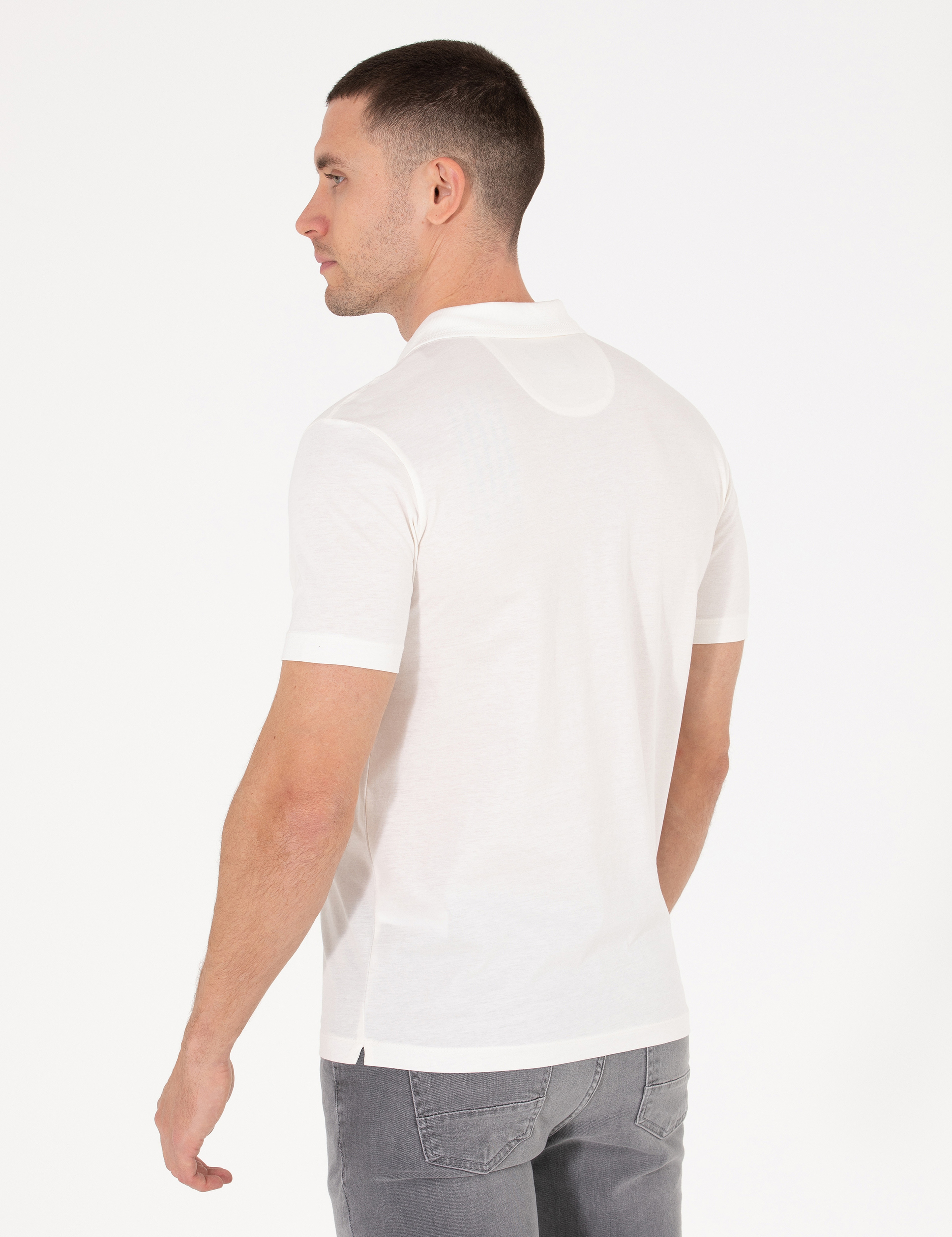 Beyaz Regular Fit Polo Yaka Merserize Tişört