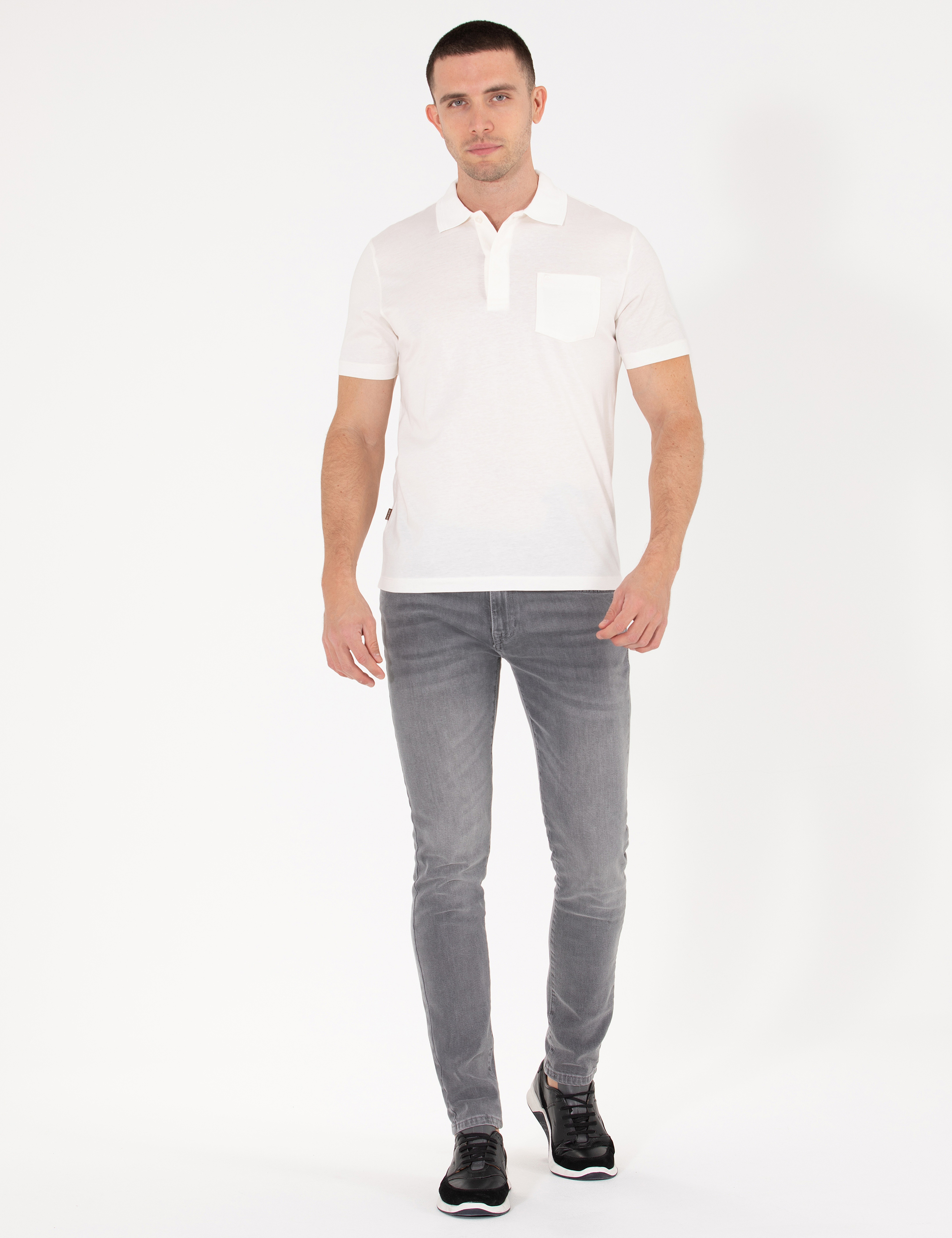 Beyaz Regular Fit Polo Yaka Merserize Tişört