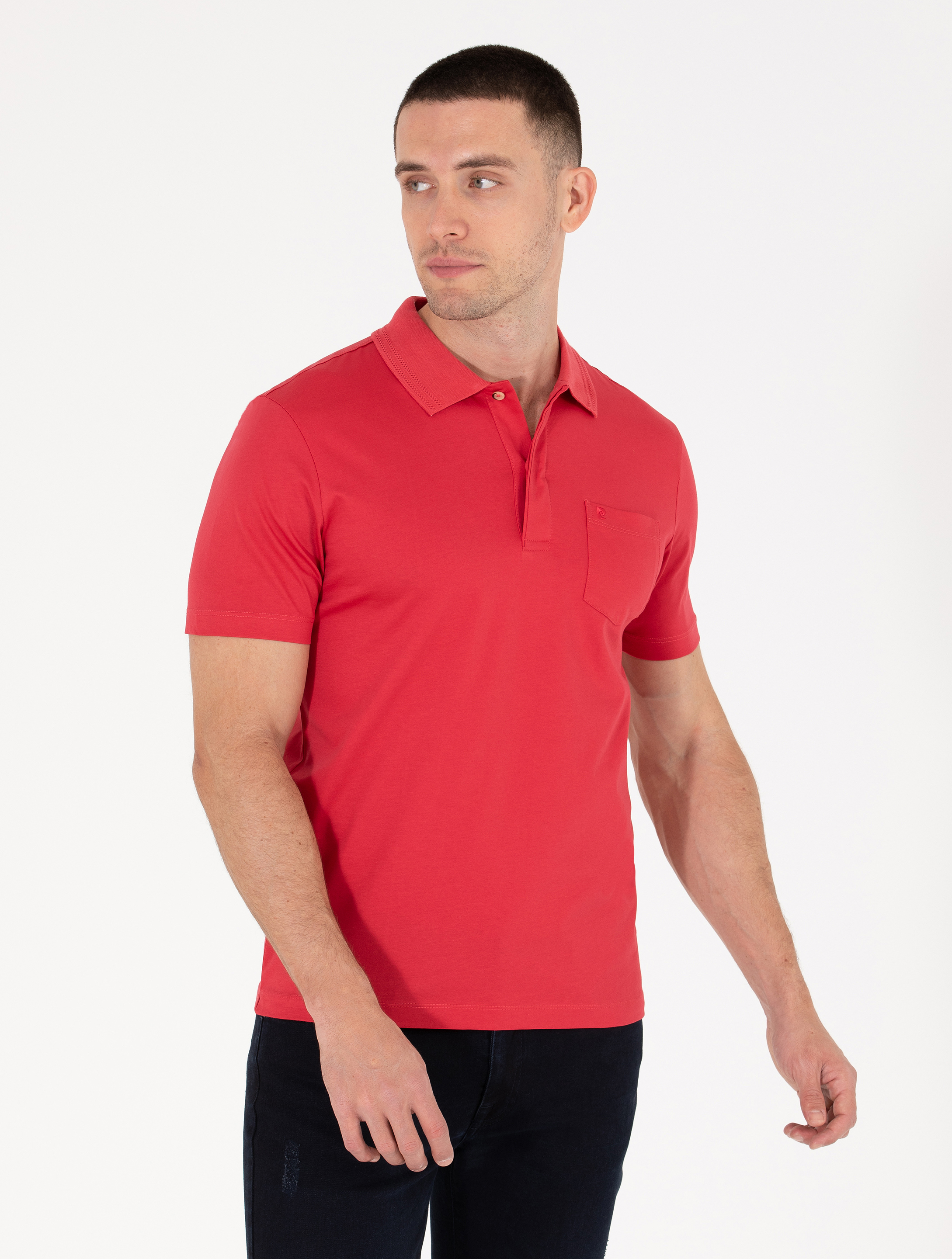 Pierre Cardin Kırmızı Regular Fit %100 Pamuk Merserize Düğmeli Polo Yaka Basic Tişört görsel 3