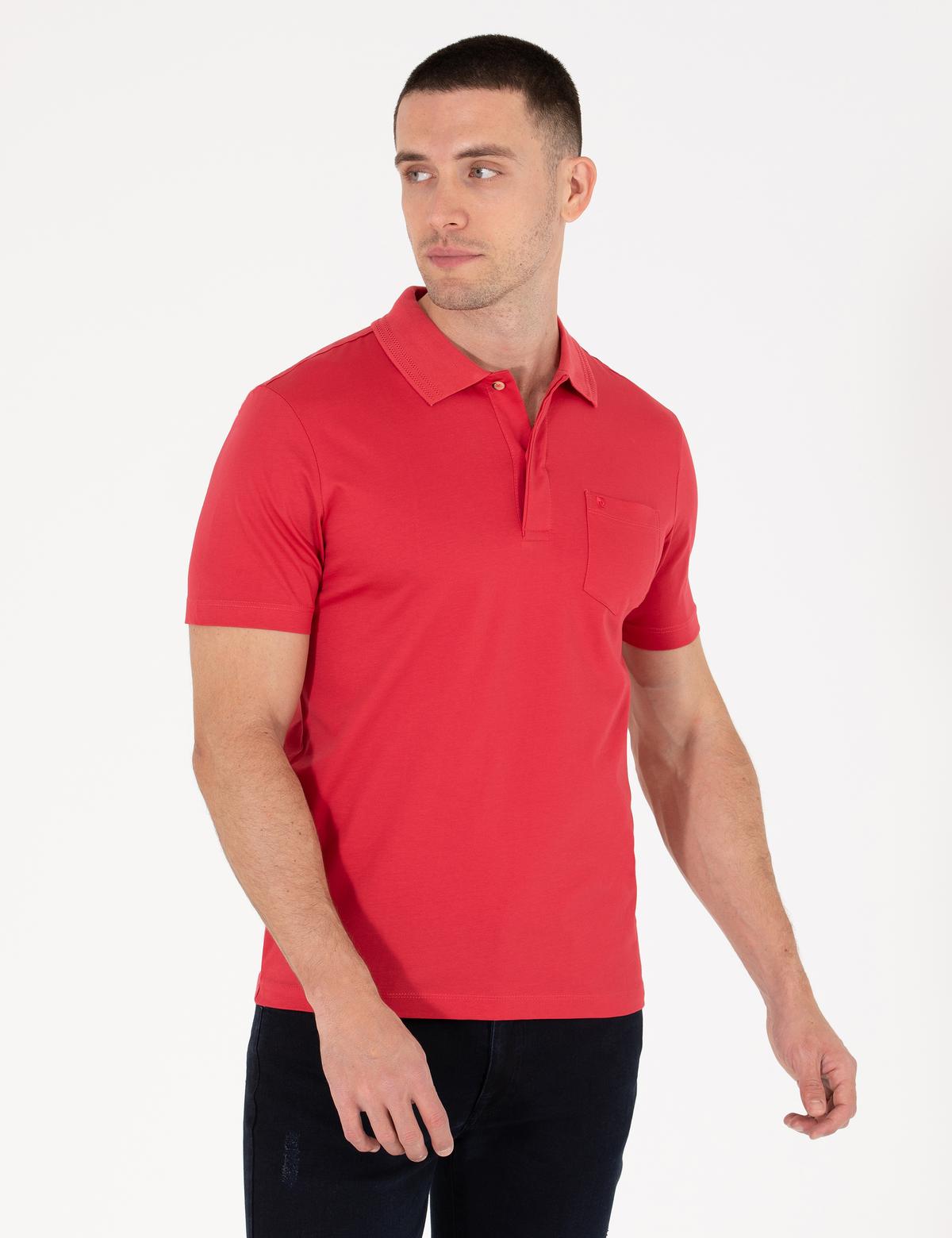Kırmızı Regular Fit Polo Yaka Merserize Tişört - 50262668052
