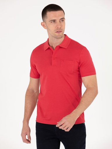 Kırmızı Regular Fit %100 Pamuk  Merserize Düğmeli Polo Yaka Basic Tişört