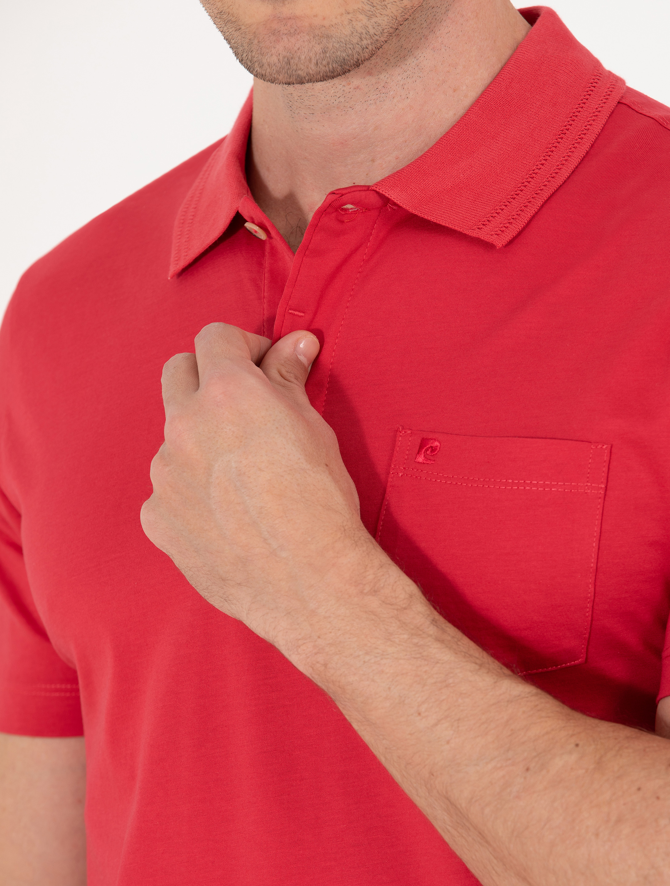 Pierre Cardin Kırmızı Regular Fit %100 Pamuk Merserize Düğmeli Polo Yaka Basic Tişört görsel 7