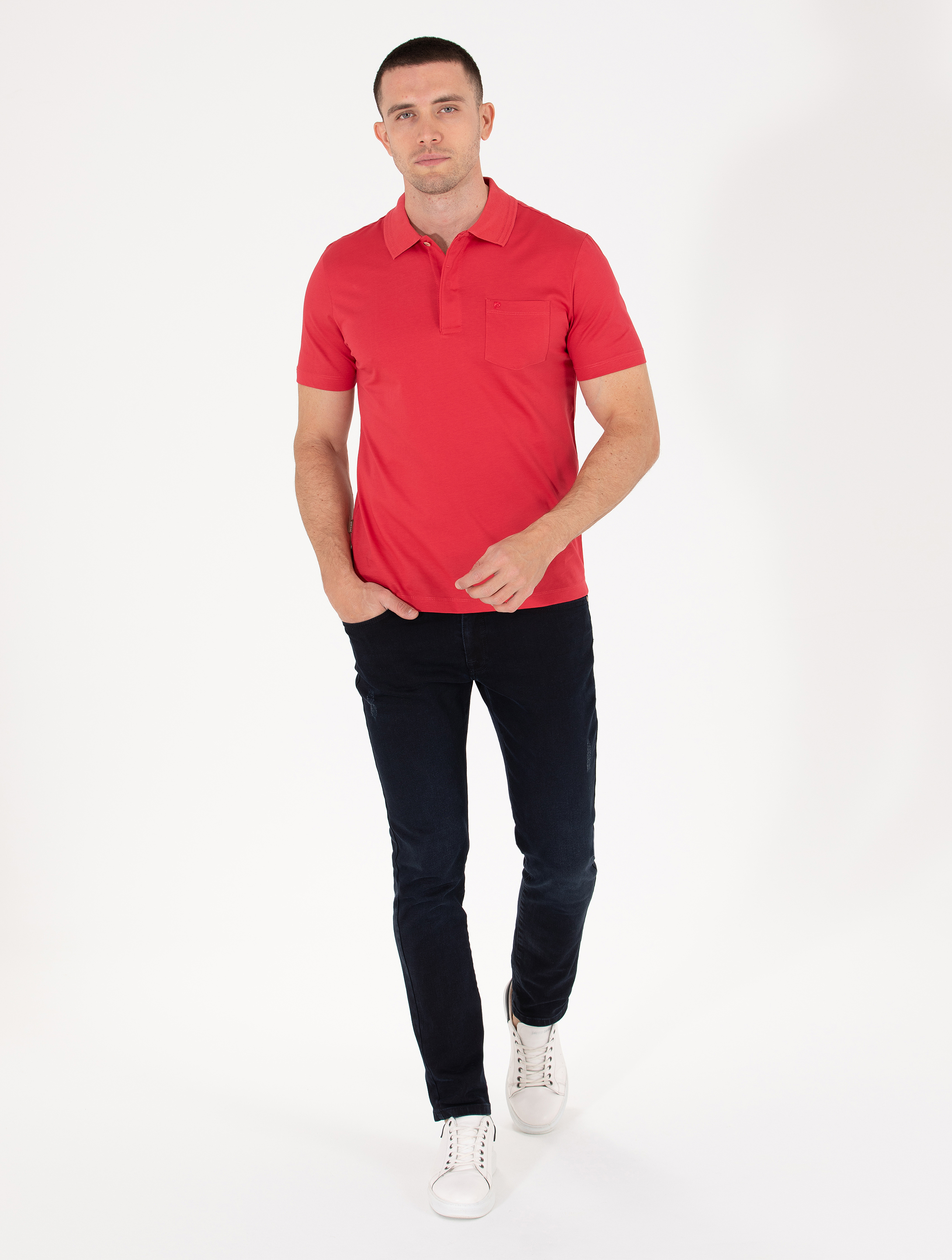 Pierre Cardin Kırmızı Regular Fit %100 Pamuk Merserize Düğmeli Polo Yaka Basic Tişört görsel 4