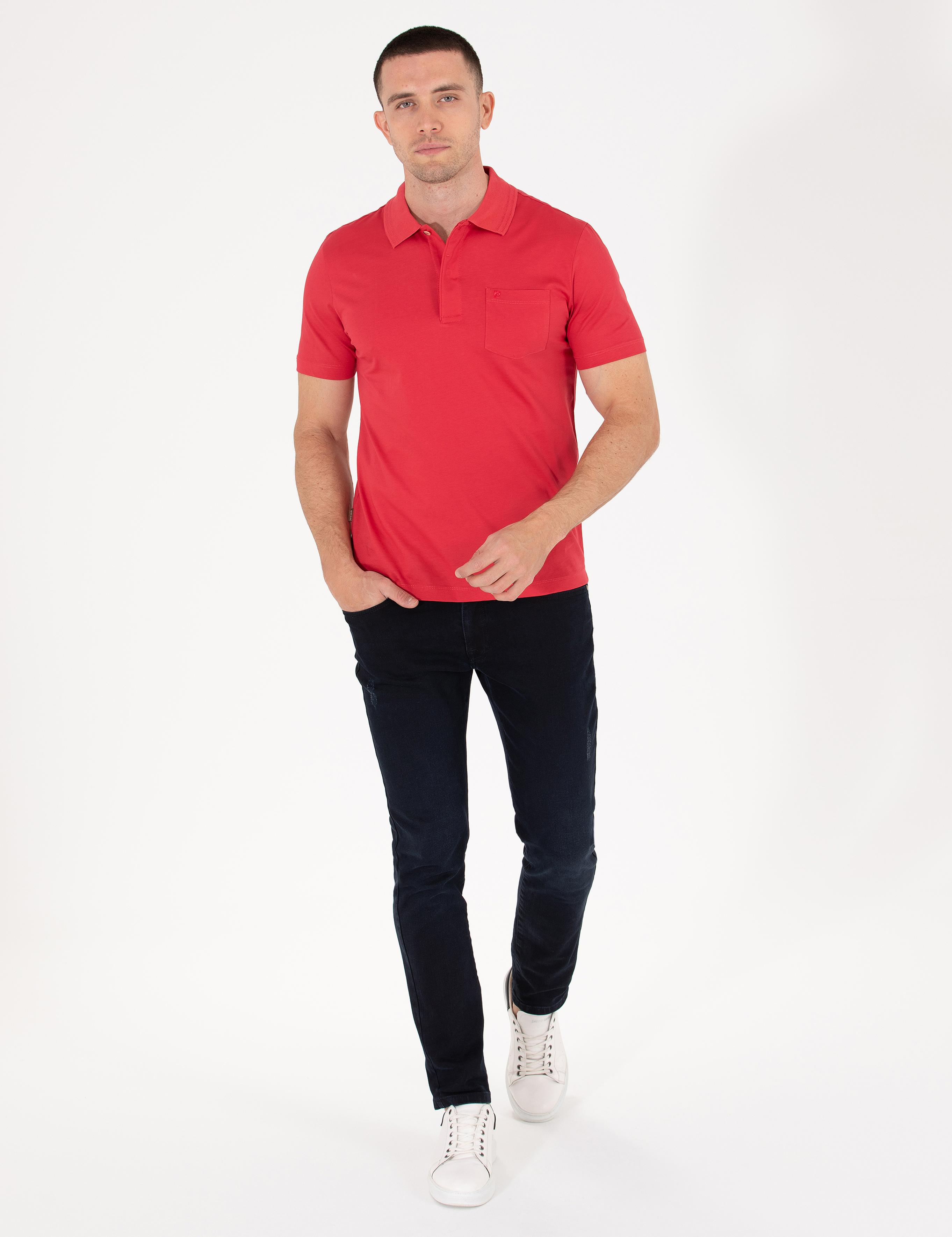 Kırmızı Regular Fit Polo Yaka Merserize Tişört