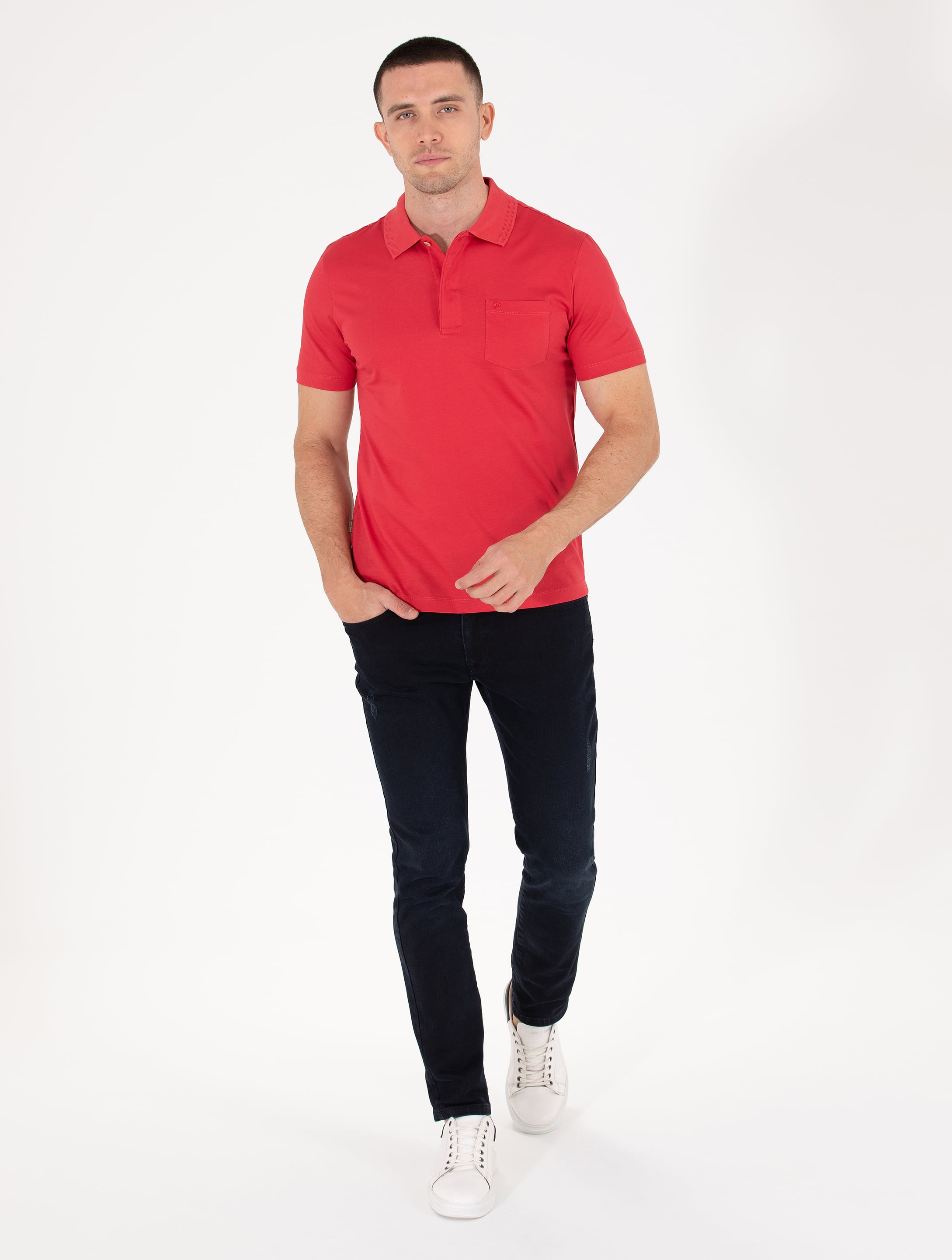 Kırmızı Regular Fit Polo Yaka Merserize Tişört