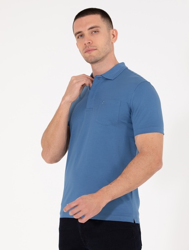 Koyu Mavi Regular Fit %100 Pamuk  Merserize Düğmeli Polo Yaka Basic Tişört