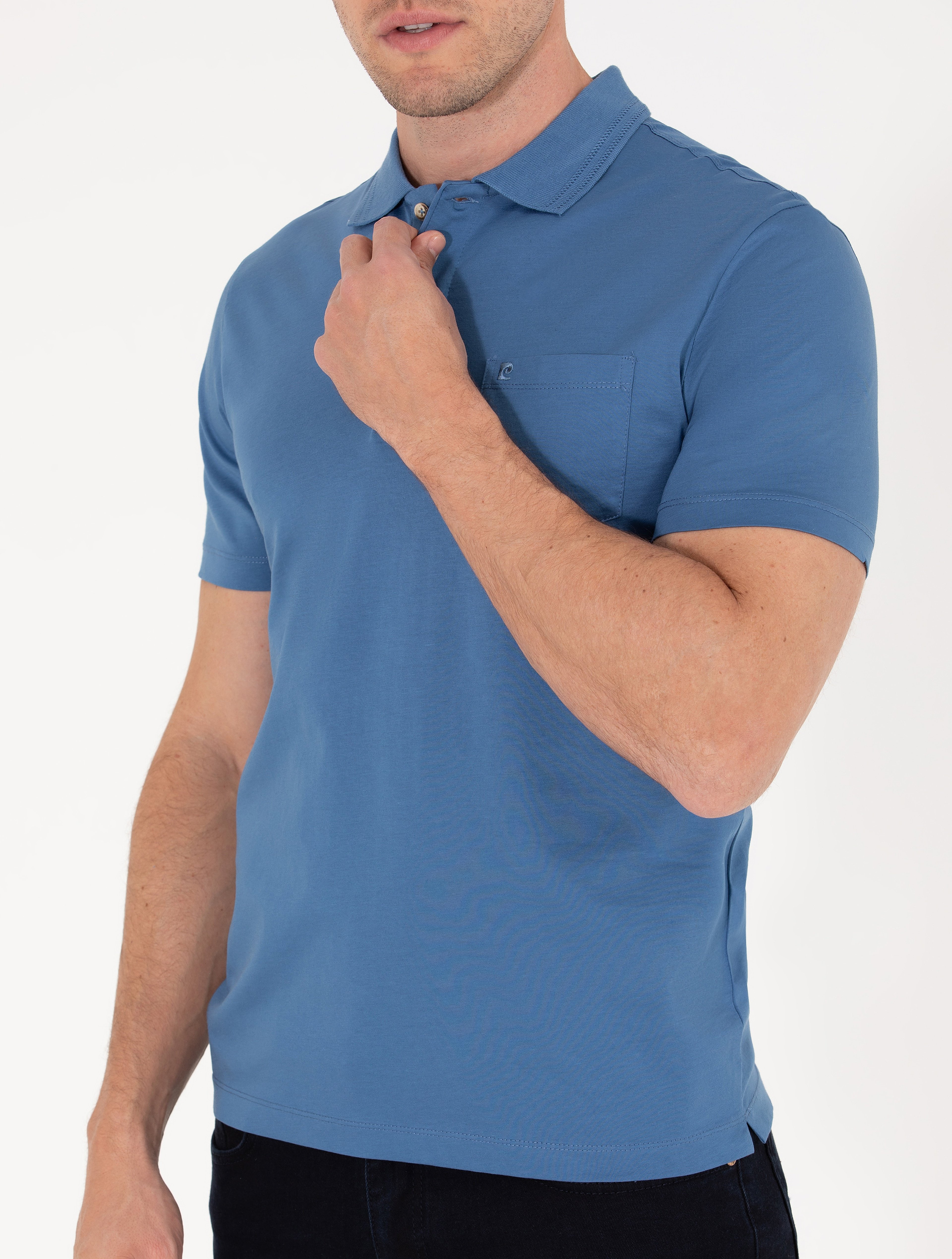 Koyu Mavi Regular Fit Polo Yaka Merserize Tişört - Image 6