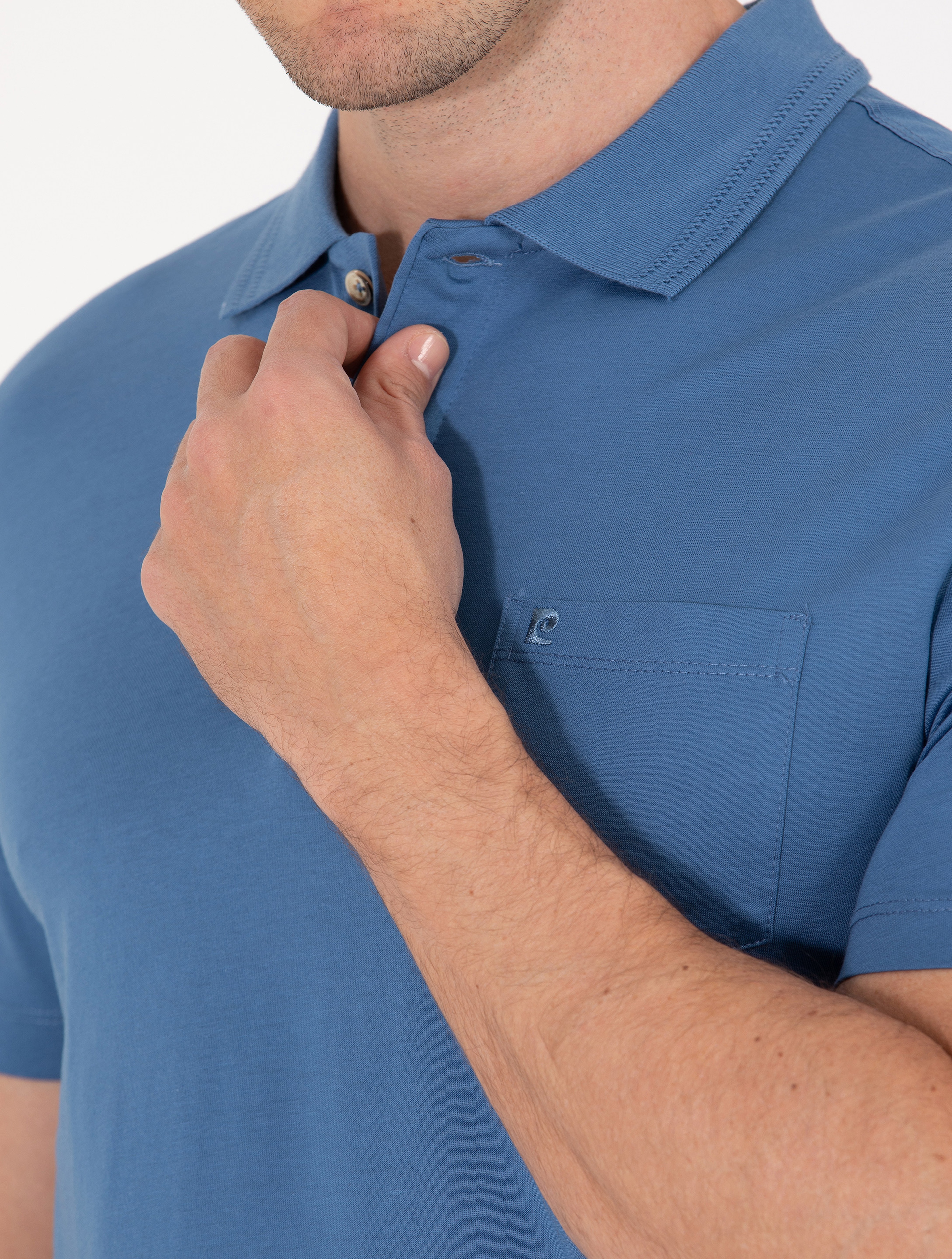 Koyu Mavi Regular Fit Polo Yaka Merserize Tişört - Image 7