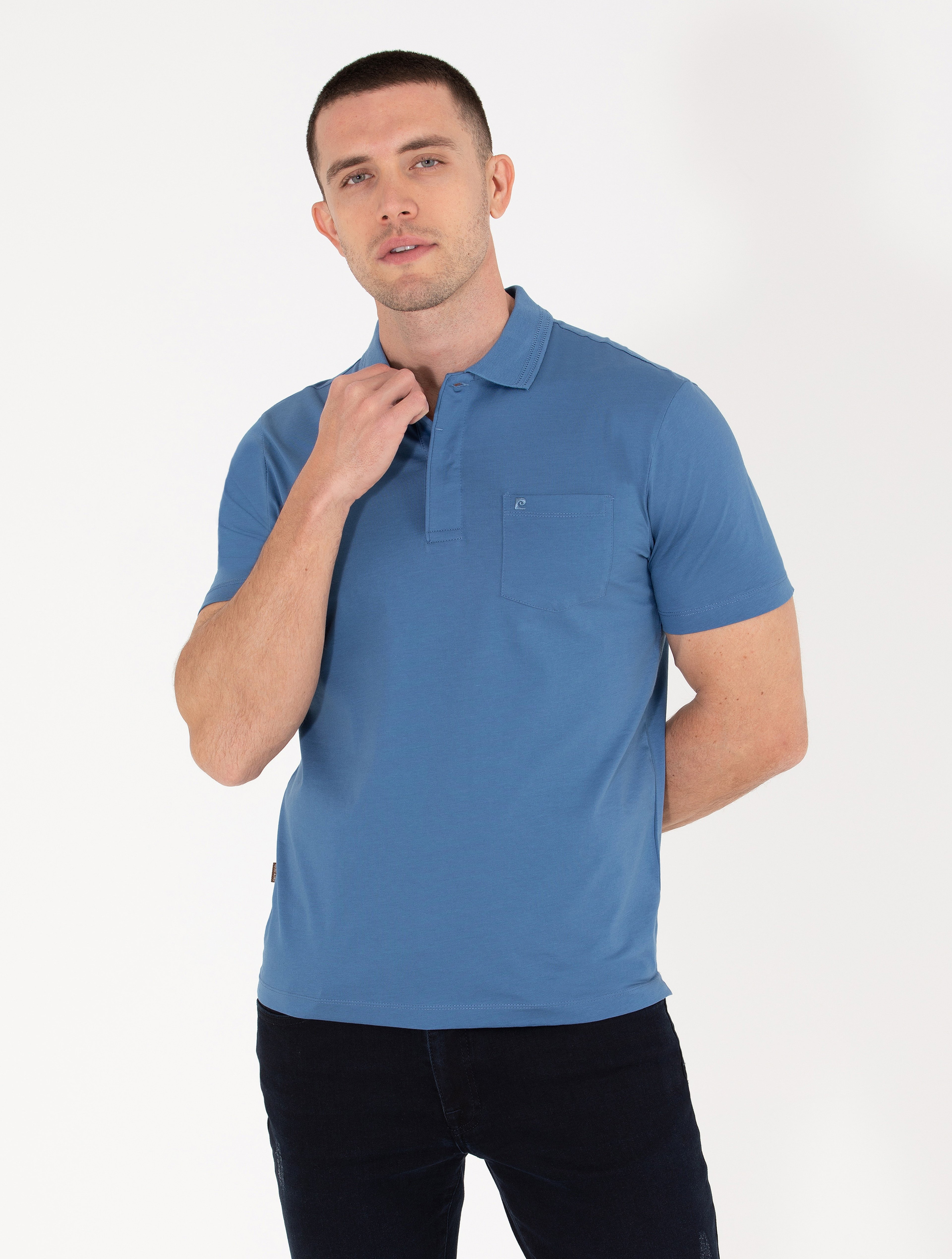 Koyu Mavi Regular Fit Polo Yaka Merserize Tişört - Image 4