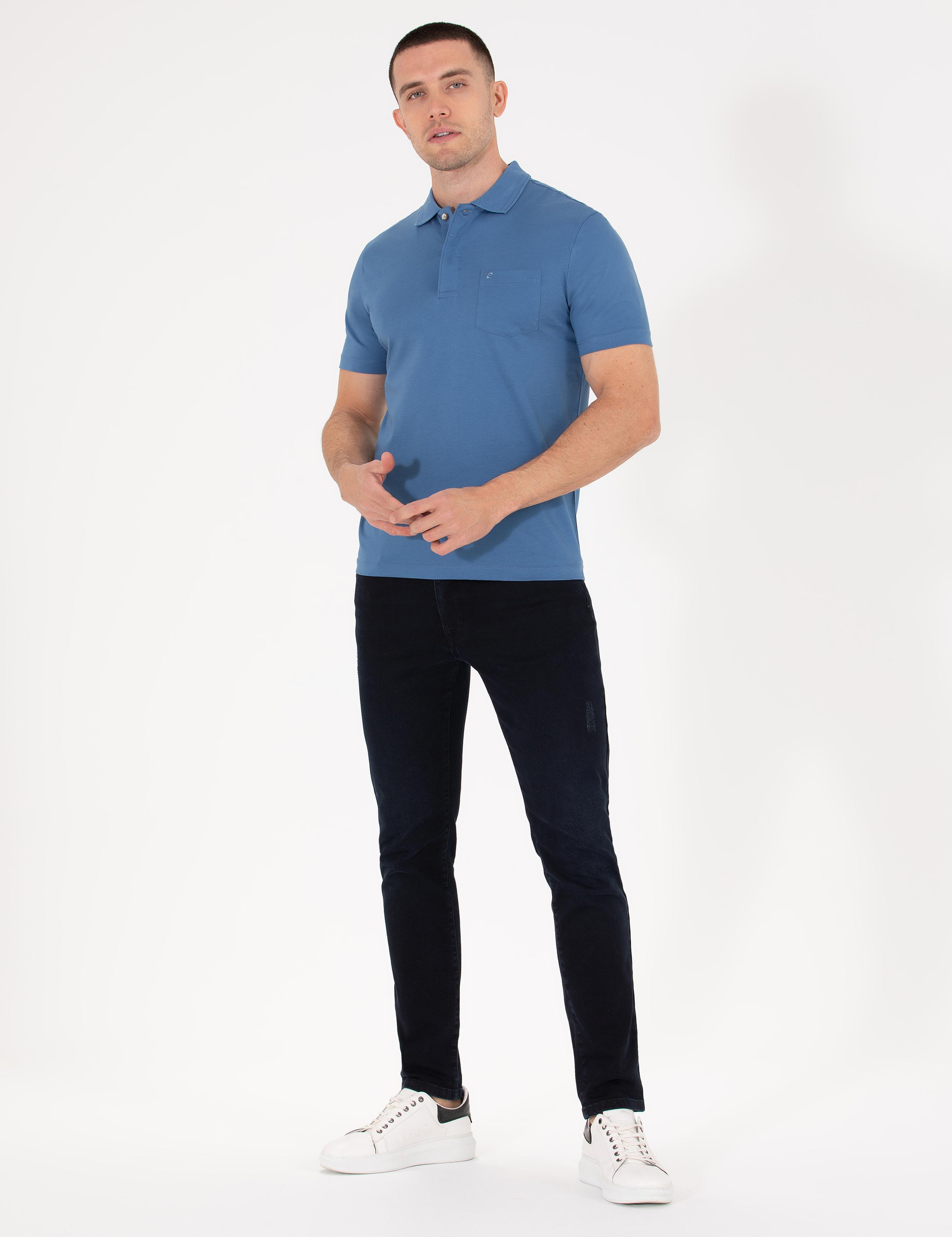 Koyu Mavi Regular Fit Polo Yaka Merserize Tişört