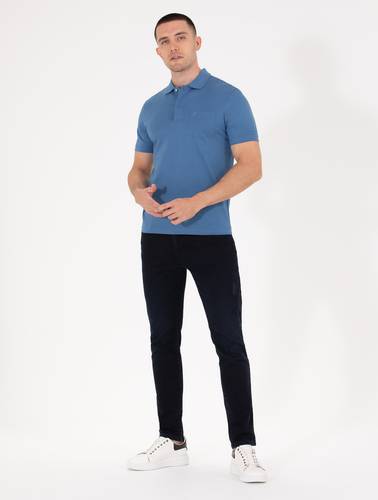 Koyu Mavi Regular Fit Polo Yaka Merserize Tişört