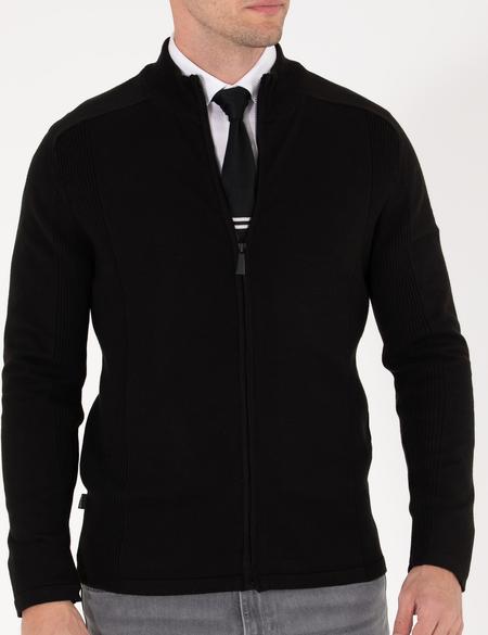 Siyah Slim Fit Fermuarlı Triko Hırka - 50263239003