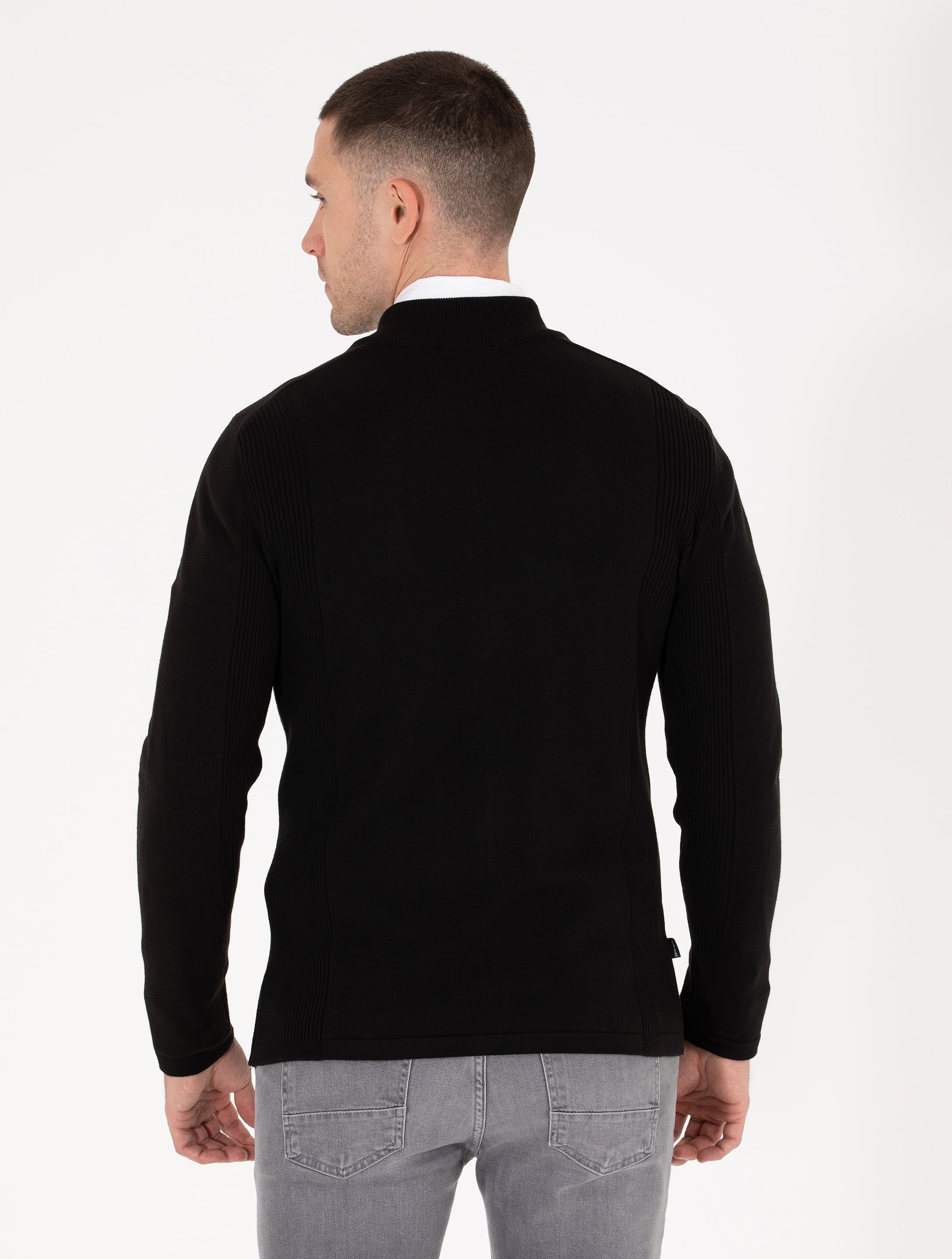 Pierre Cardin Siyah Slim Fit Fermuarlı Triko Hırka görsel 5