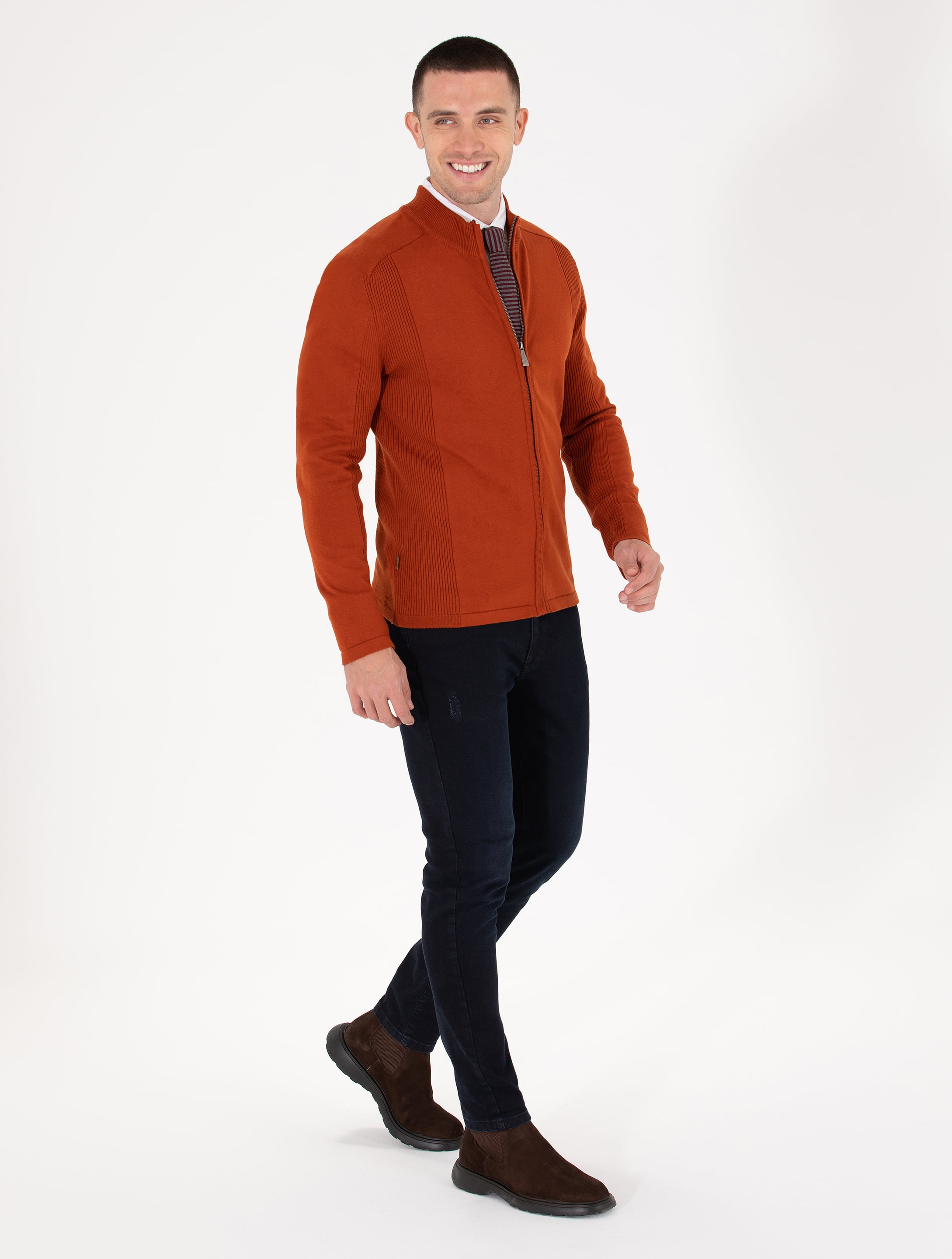 Pierre Cardin Kahverengi Slim Fit Fermuarlı Triko Hırka görsel 4