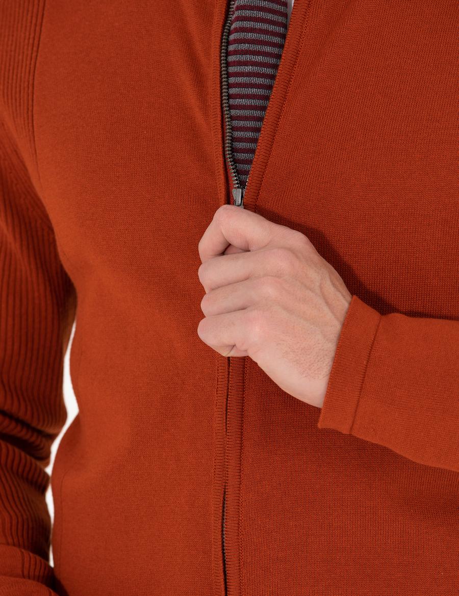 Kahverengi Slim Fit Fermuarlı Triko Hırka