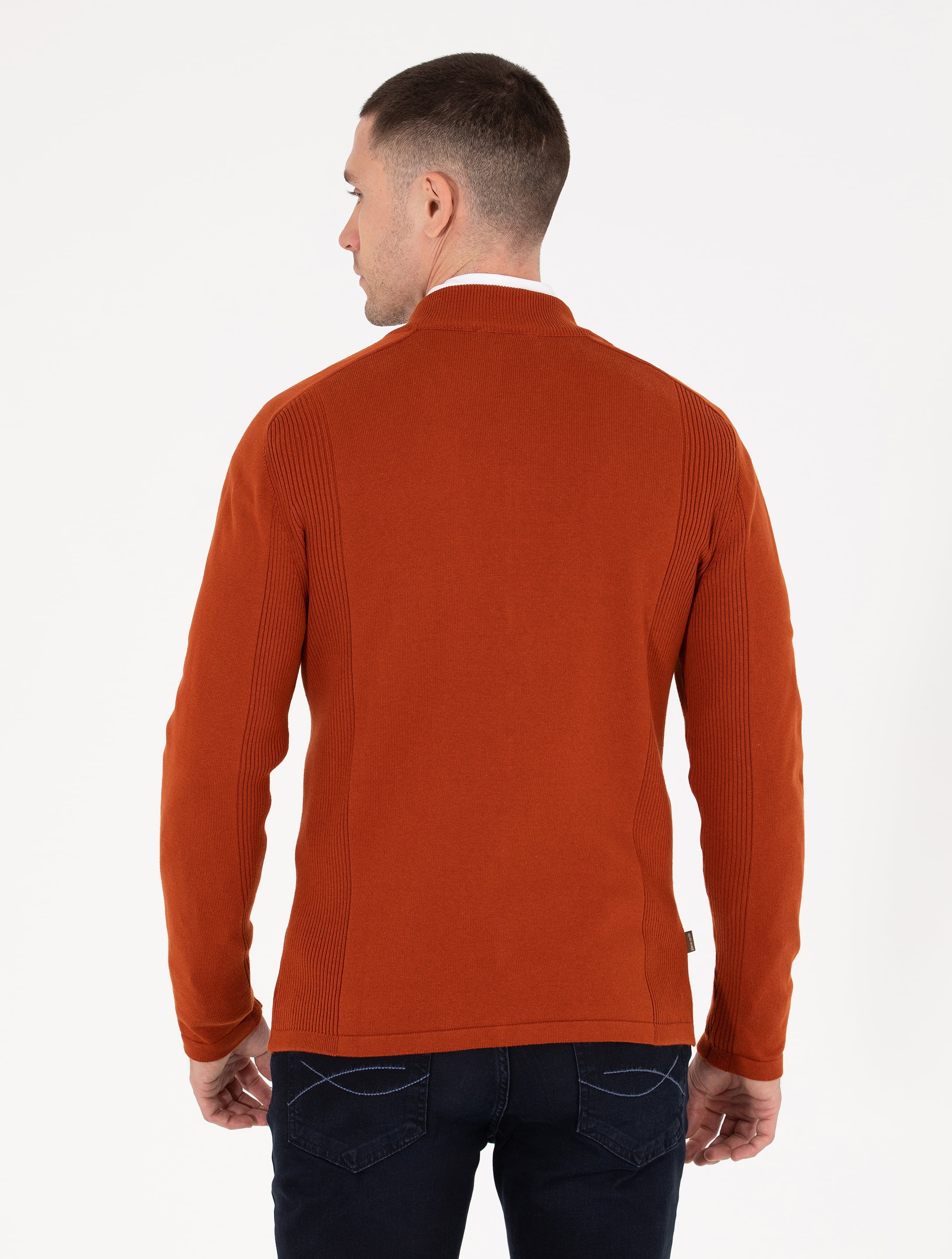 Pierre Cardin Kahverengi Slim Fit Fermuarlı Triko Hırka görsel 5