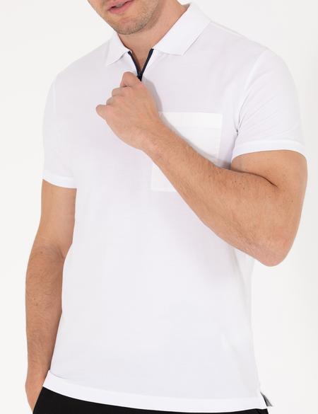 Beyaz Slim Fit Fermuarlı Polo Yaka Tişört - 50263936022