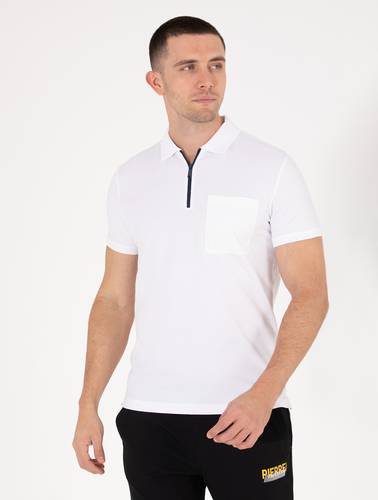 Beyaz Slim Fit Fermuarlı Polo Yaka Tişört