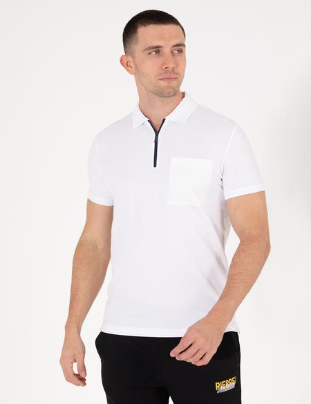 Beyaz Slim Fit Fermuarlı Polo Yaka Tişört - 50263936022