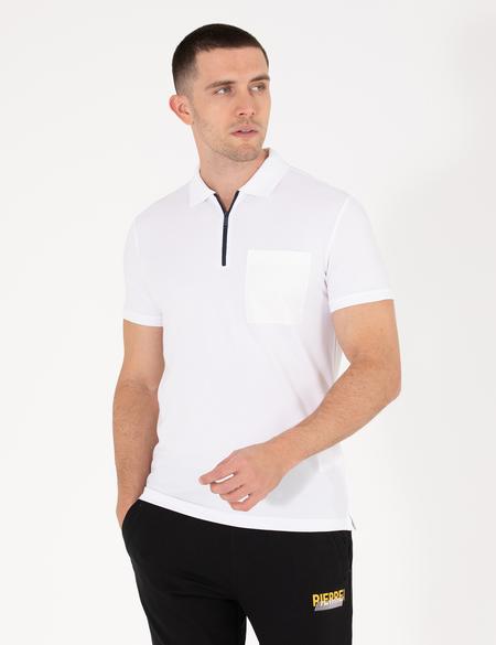 Beyaz Slim Fit Fermuarlı Polo Yaka Tişört - 50263936022