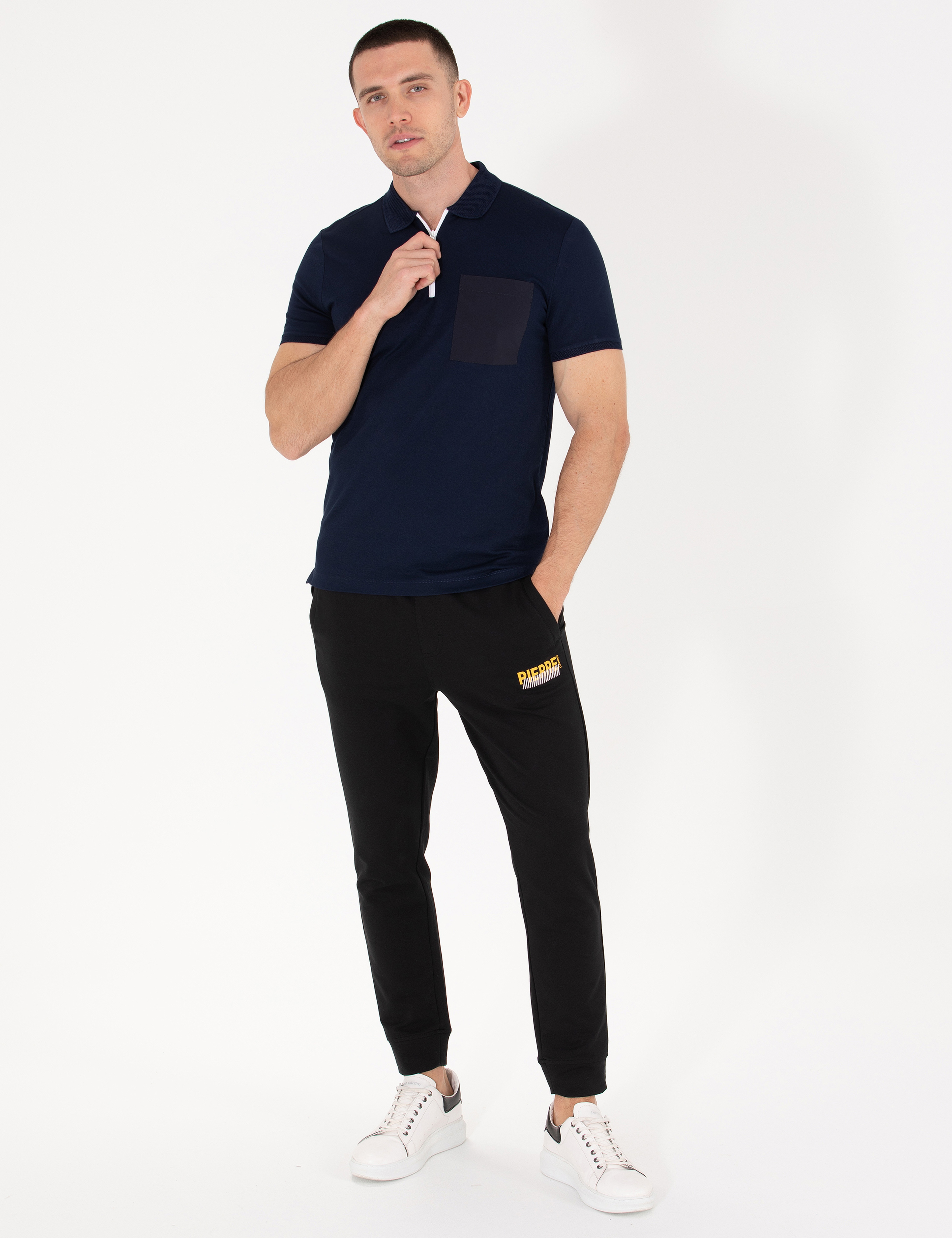 Lacivert Slim Fit Fermuarlı Polo Yaka Tişört