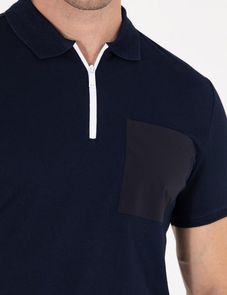 Lacivert Slim Fit Fermuarlı Polo Yaka Tişört - 50263936039