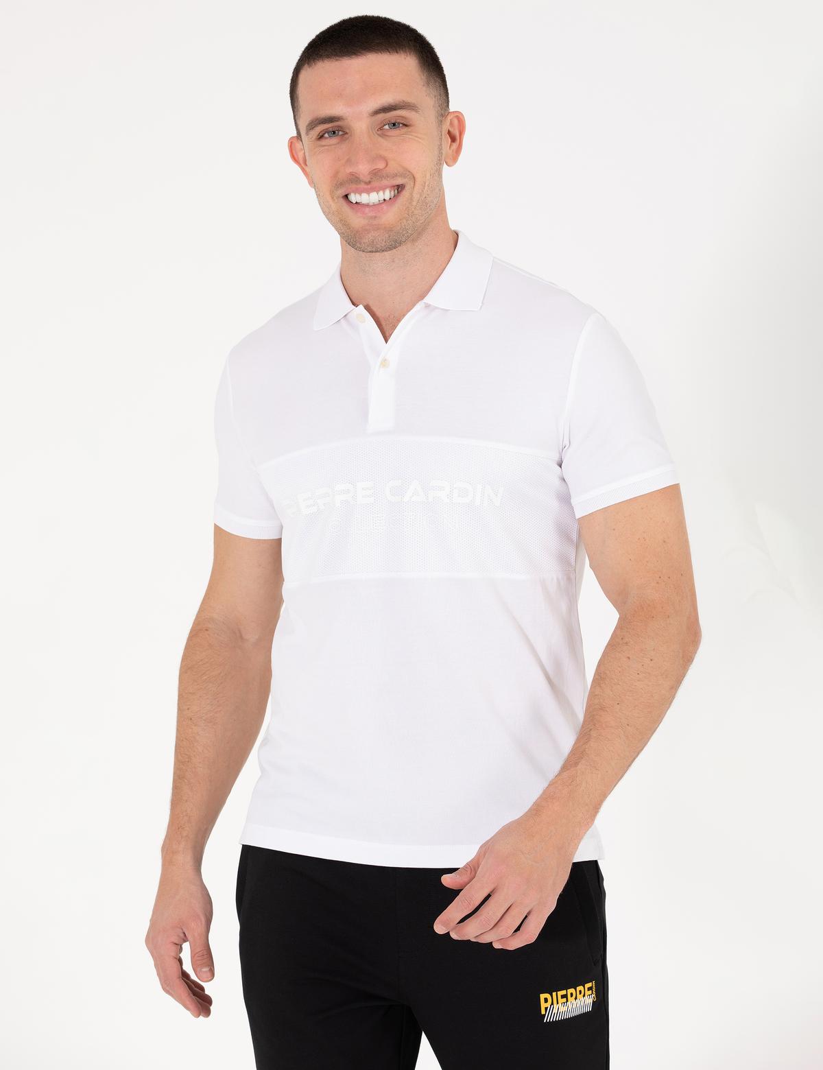 Beyaz Slim Fit Göğüs Baskılı Polo Yaka Tişört - 50264210030