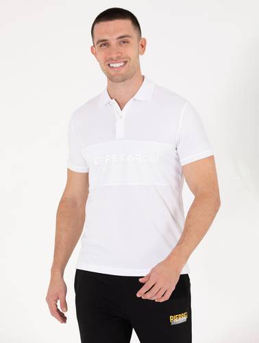 Beyaz Slim Fit Göğüs Baskılı Polo Yaka Tişört