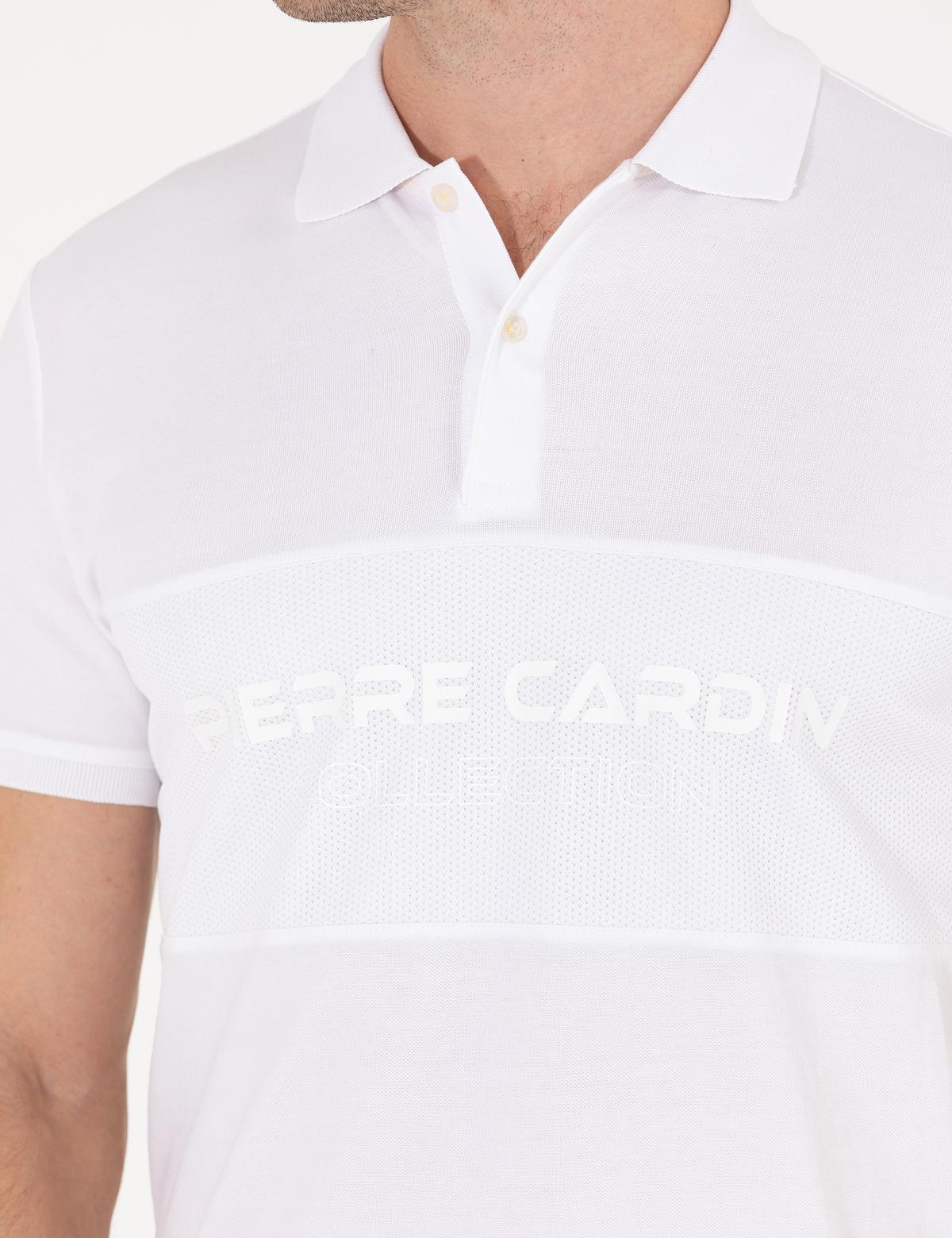 Beyaz Slim Fit Göğüs Baskılı Polo Yaka Tişört - 50264210030