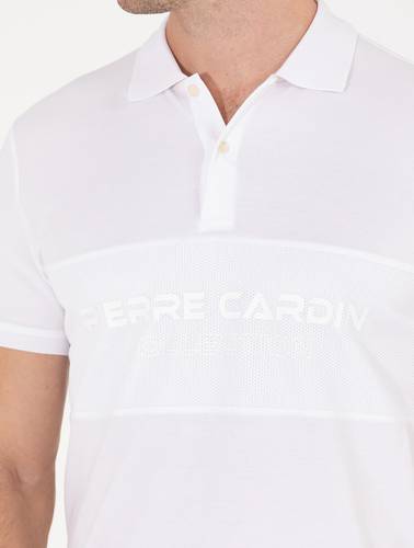 Beyaz Slim Fit Göğüs Baskılı Polo Yaka Tişört