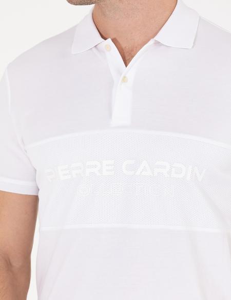 Beyaz Slim Fit Göğüs Baskılı Polo Yaka Tişört - 50264210030