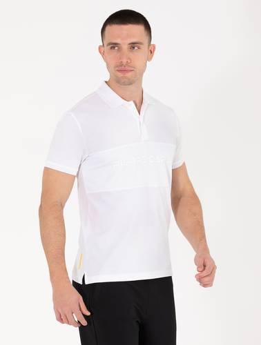 Beyaz Slim Fit Göğüs Baskılı Polo Yaka Tişört