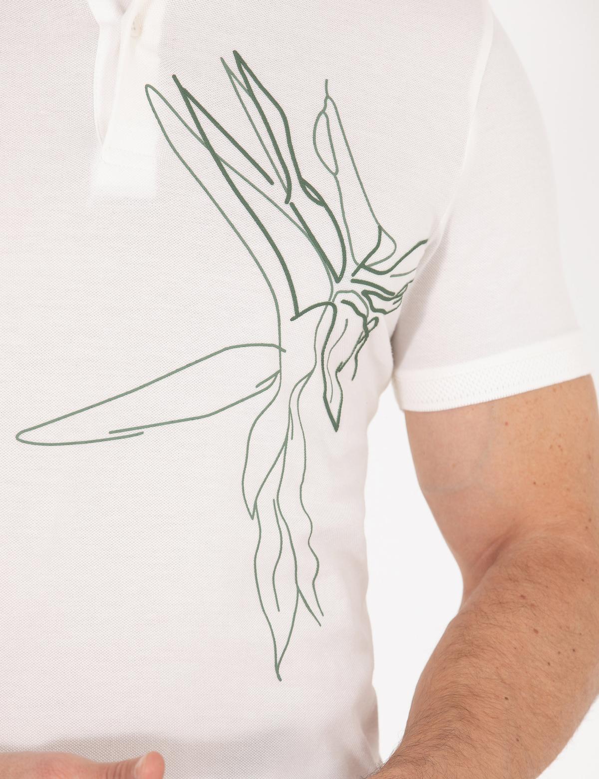 Ekru Slim Fit Baskılı Polo Yaka Tişört - 50264568068